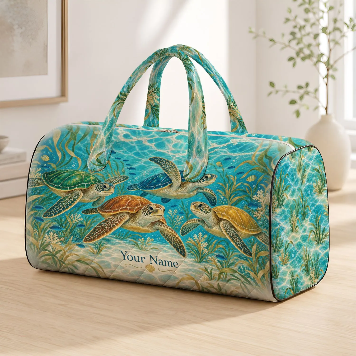 Sea Turtle Lagoon Scene for Coastal Getaways and Sunny Weekend Escapes by the Shore Quilted Weekend Bag - 1