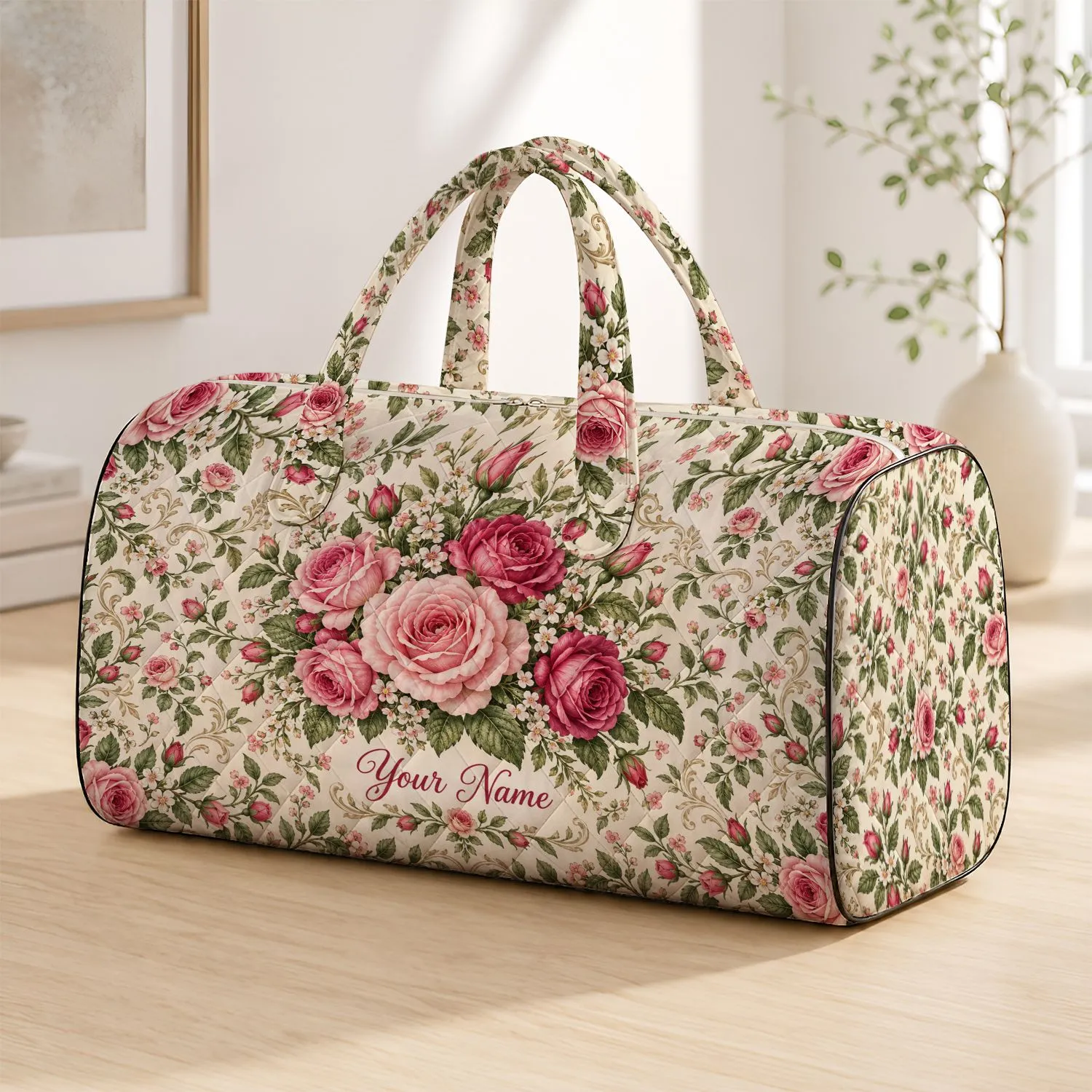 French Rose Bouquet for Romantic Getaways and Elegant Everyday Travel and Leisure Quilted Weekend Bag - 1
