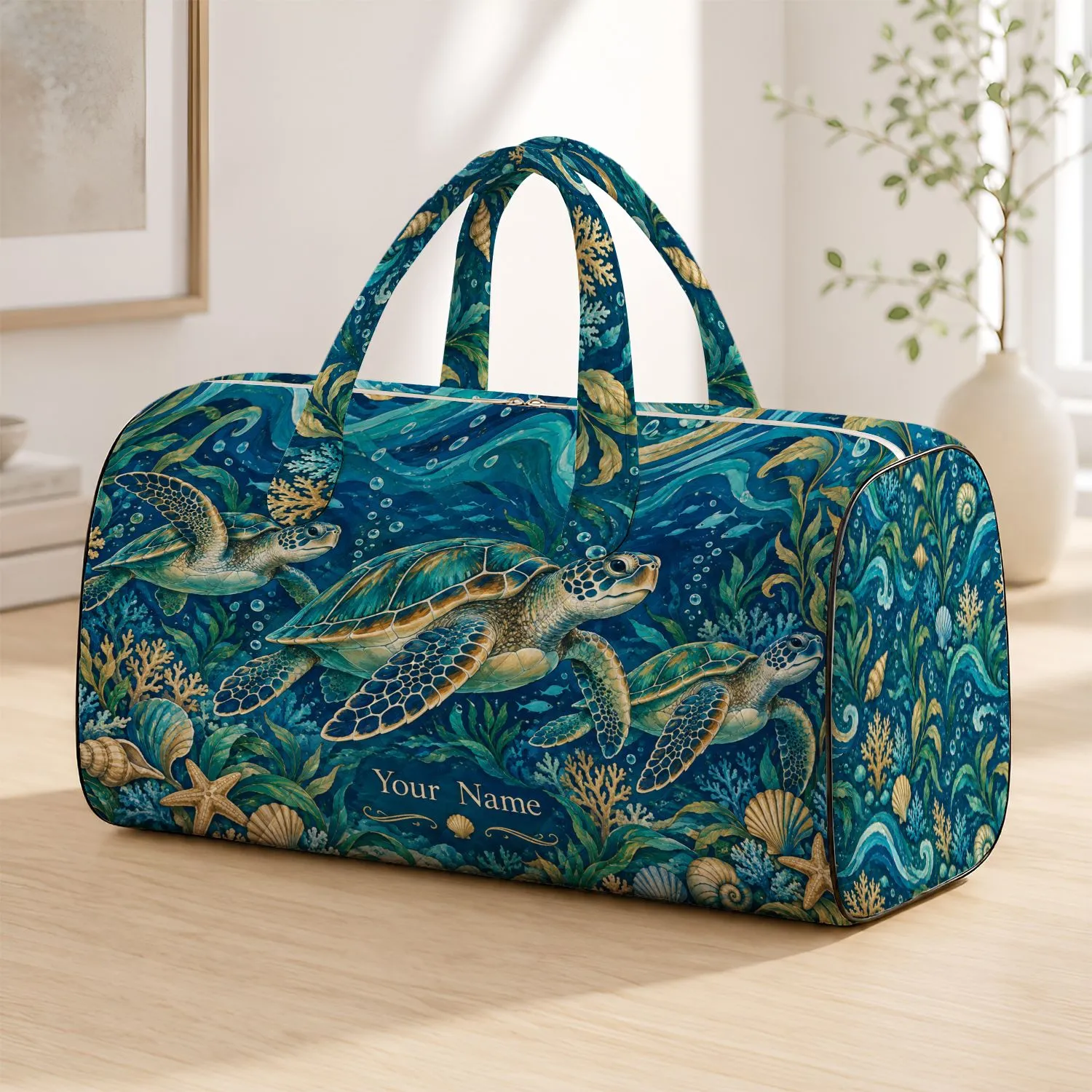 Sea Turtle Ocean Motifs for Coastal Getaways and Relaxed Weekend Escapes by the Shore Quilted Weekend Bag - 1