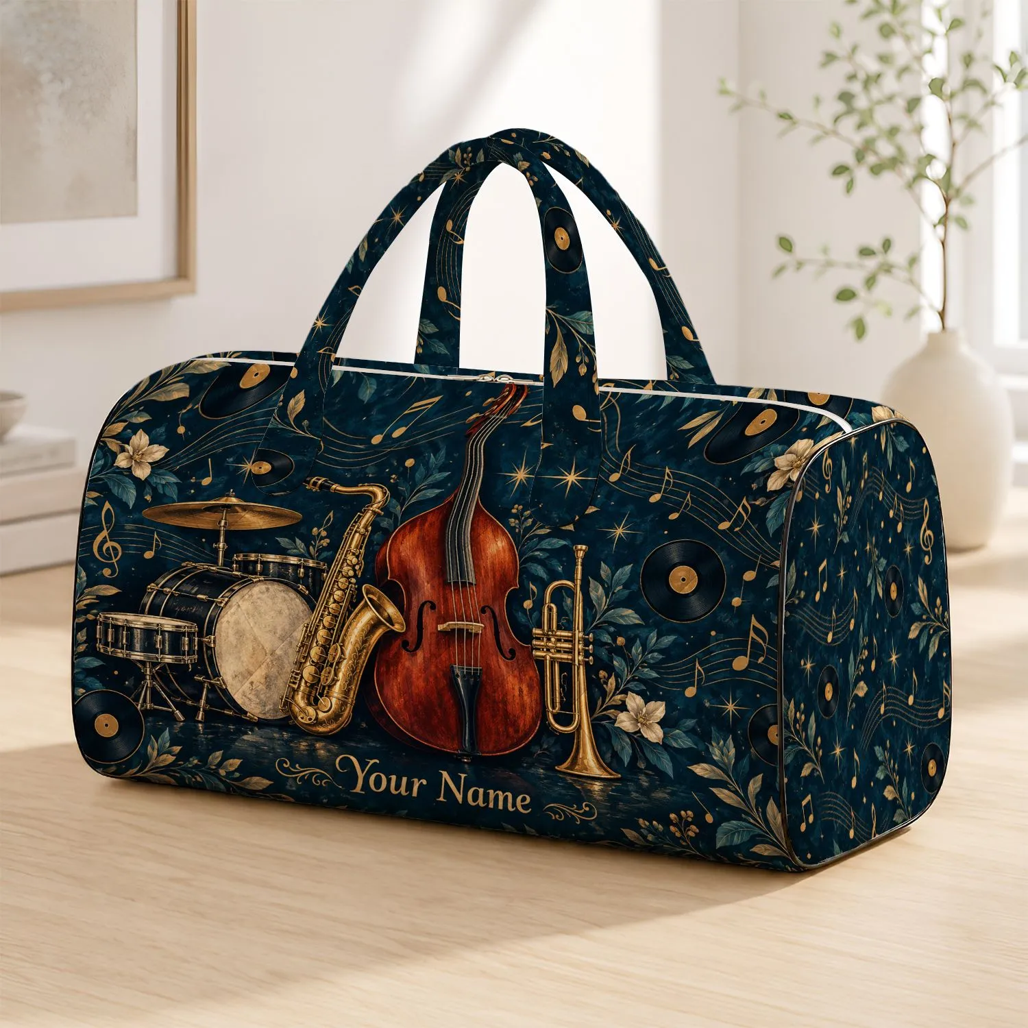 Vintage Jazz Instruments for Concert Nights and Music-Loving Travelers and Students Quilted Weekend Bag - 1