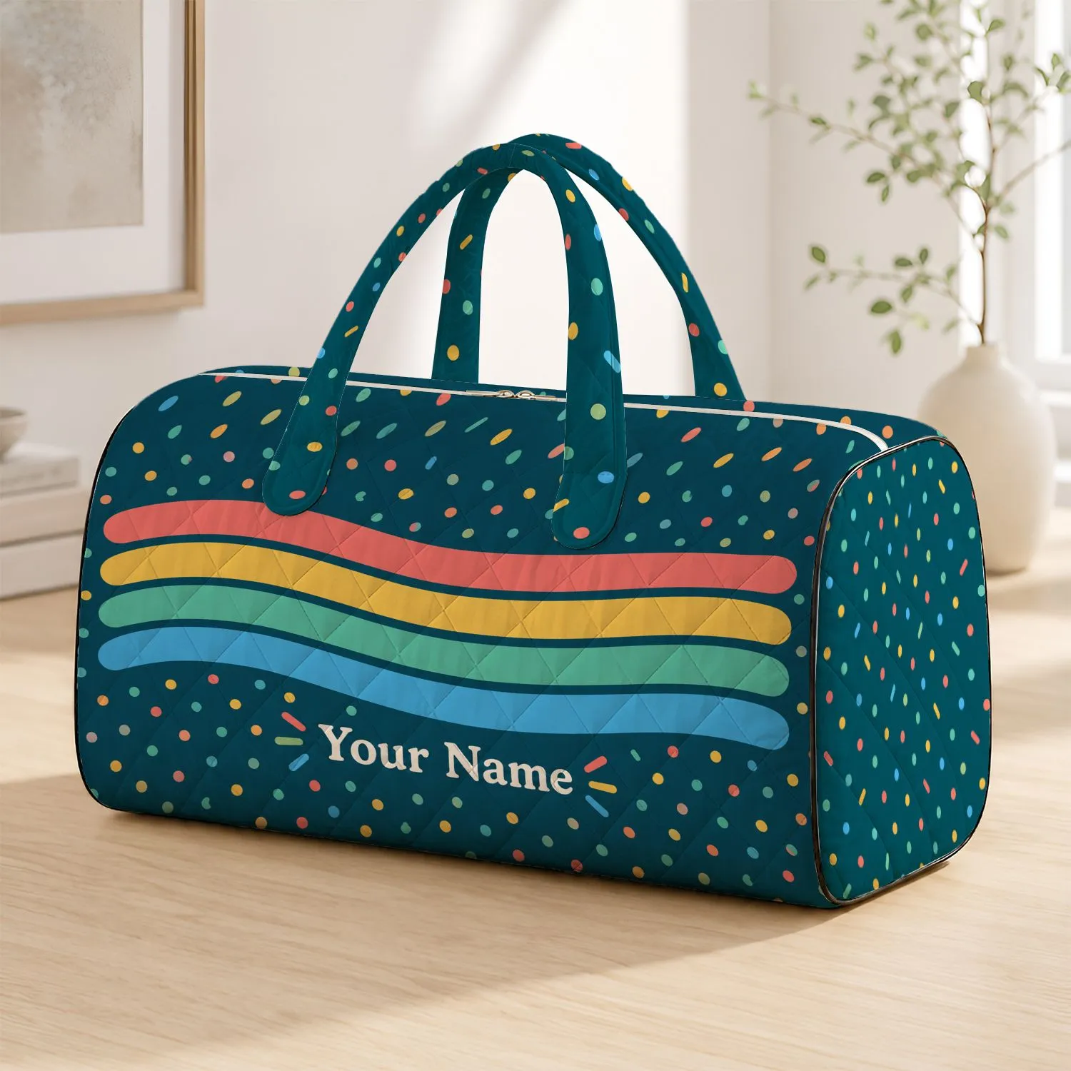 Layered Rainbow Stripe Travel Style for Beach Days and Cheerful Weekend Getaways Quilted Weekend Bag - 1