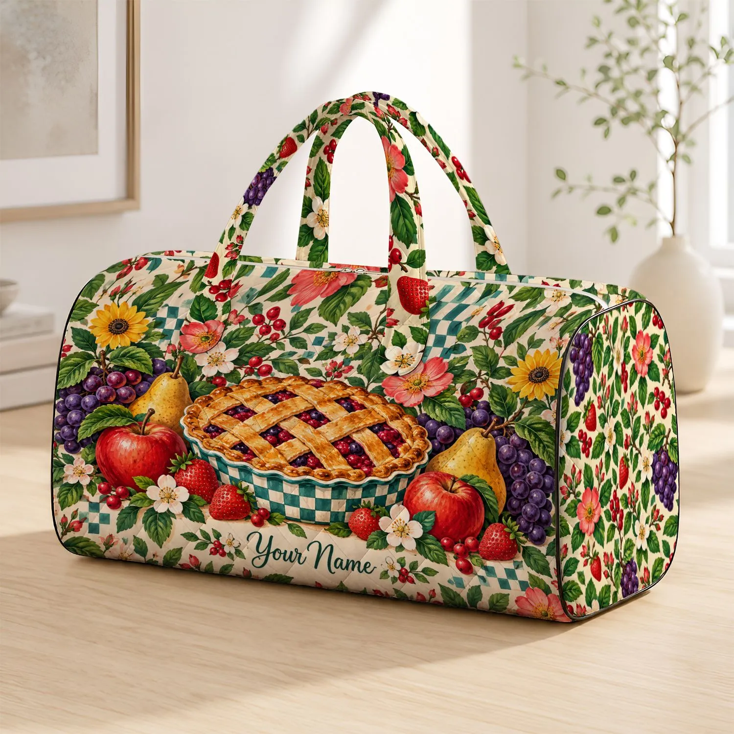 Orchard Fruit and Lattice Pie for Autumn Picnic Days and Weekend Getaways Quilted Weekend Bag - 1