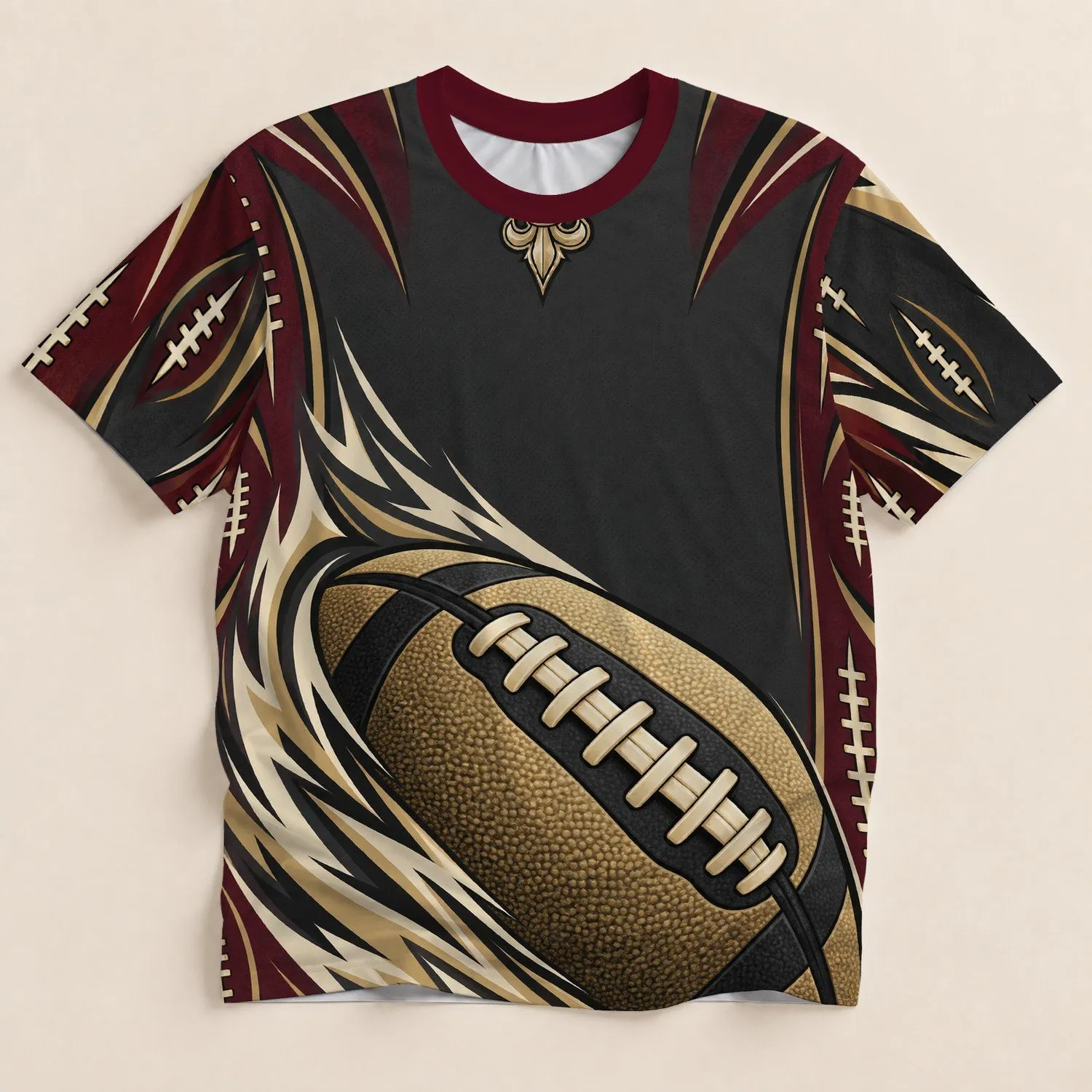 Gold Football and Heraldic Fleur Emblem for Game Day Tailgates and Autumn Sports Fans All-over Print Unisex T-shirt - 1