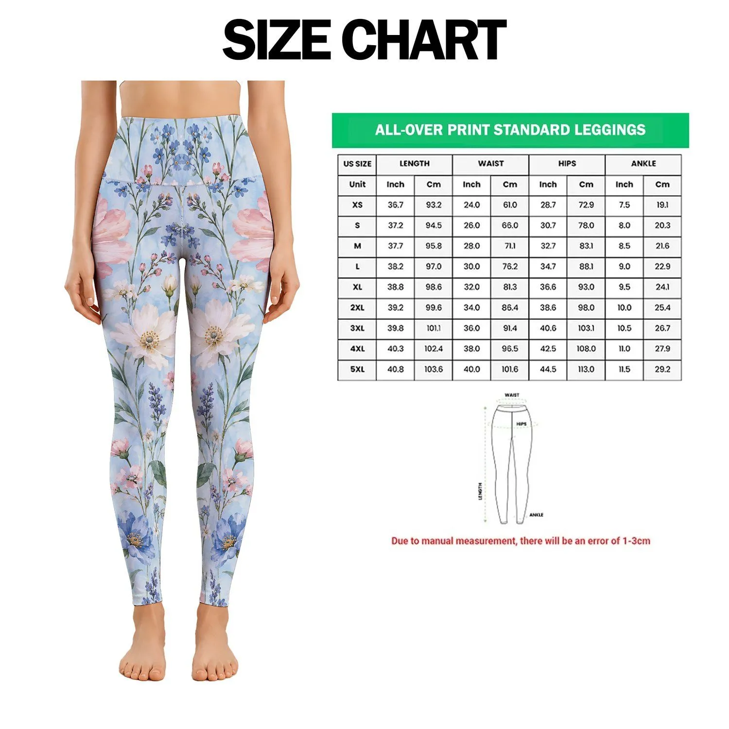 Light Blue Wildflower Blooms for Yoga, Pilates and Relaxed Everyday Studio Sessions Leggings - 1