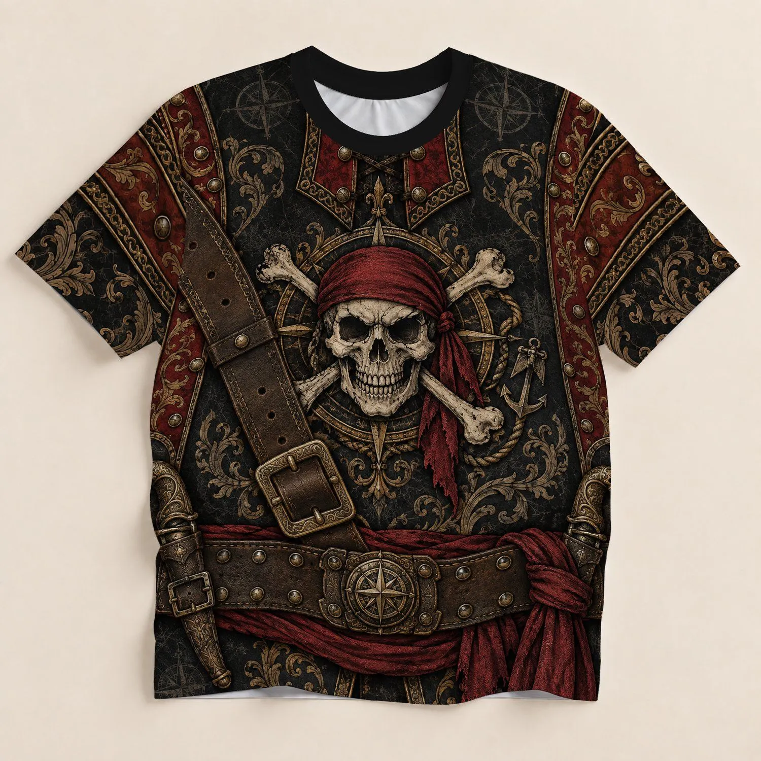 Pirate Skull Crossbones for Halloween Cosplay and Spooky Nautical Night Adventures All-over Print Unisex T-shirt - 1
