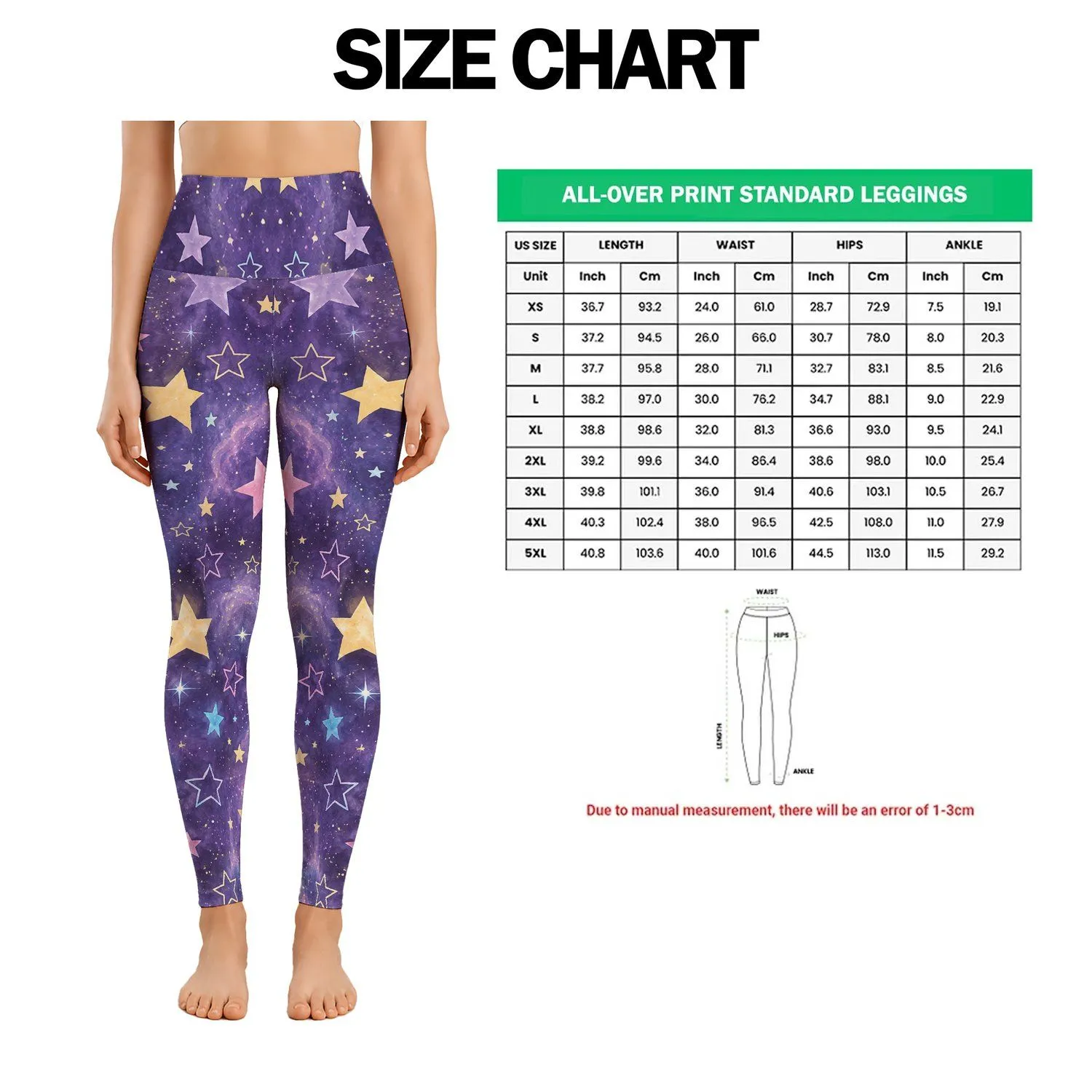 Pastel Starry Sky and Colorful Stars for Yoga, Pilates, Gym, and Everyday Wear Style Leggings - 1