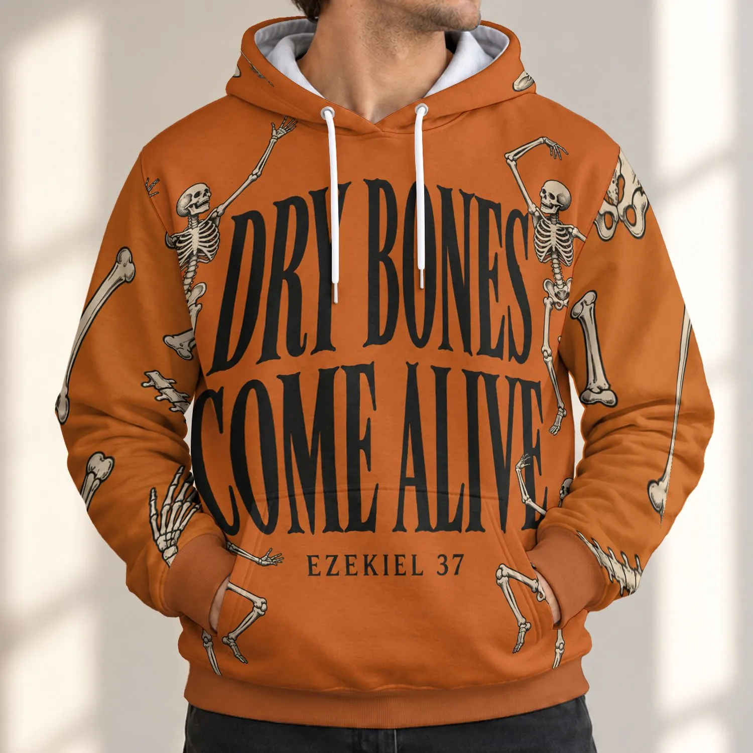 Dancing Skeletons and Dry Bones for Spooky Halloween Fall Celebrations All-over Print Hoodie (Lightweight) - 1