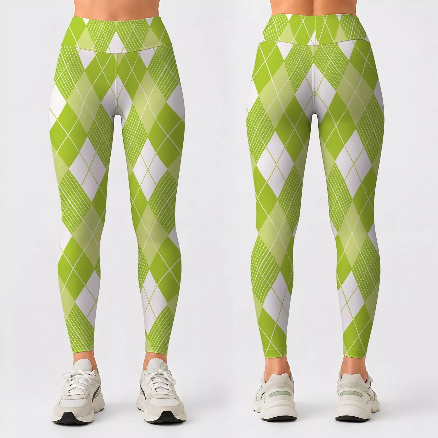 Lime Green Argyle Diamonds for Yoga Pilates and Everyday Activewear Leggings - 1