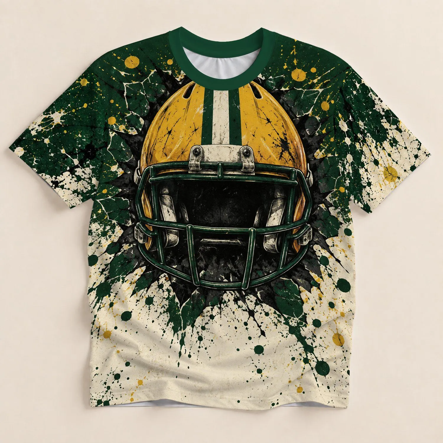 Green And Gold Football Helmet For Game Day Tailgates And Dedicated Sports Fans All-over Print Unisex T-shirt - 1