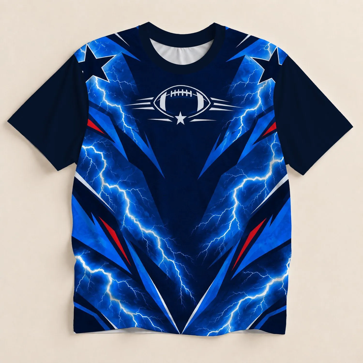 Navy Football Lightning and Star Panels for Game Day and Weekend Fan Style Wear All-over Print Unisex T-shirt - 1