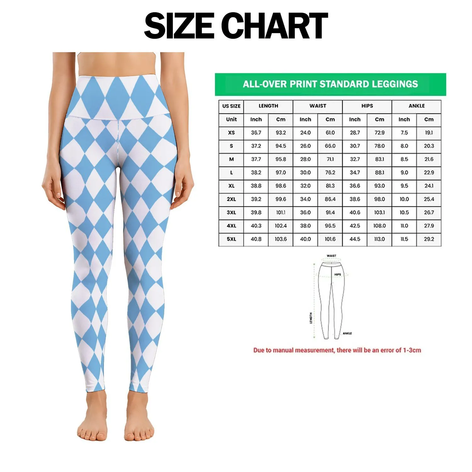 Sky Blue And White Harlequin Checks for Yoga Pilates and Everyday Activewear Style Leggings - 1