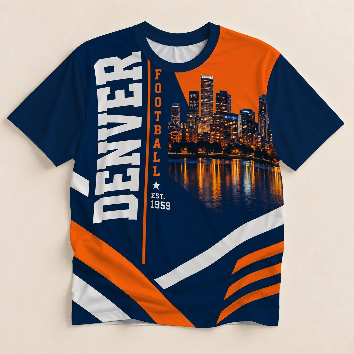 Denver Skyline And Rugby Stripes For Game Day, City Commutes And Casual Wear All-over Print Unisex T-shirt - 1