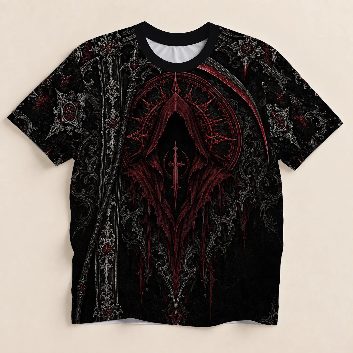 Gothic Reaper And Crimson Scythe For Halloween Nights And Heavy Metal Festivals All-over Print Unisex T-shirt - 1