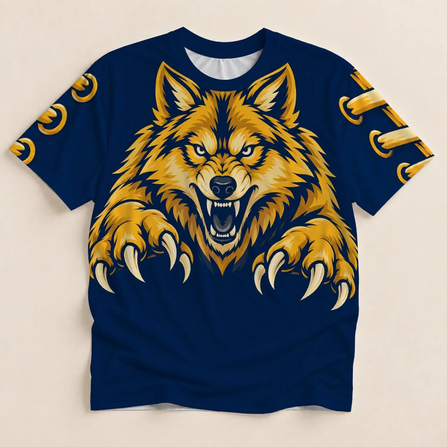 Fierce Golden Wolf Mascot for Outdoor Game Day and Casual Autumn Adventures for Fans All-over Print Unisex T-shirt - 1