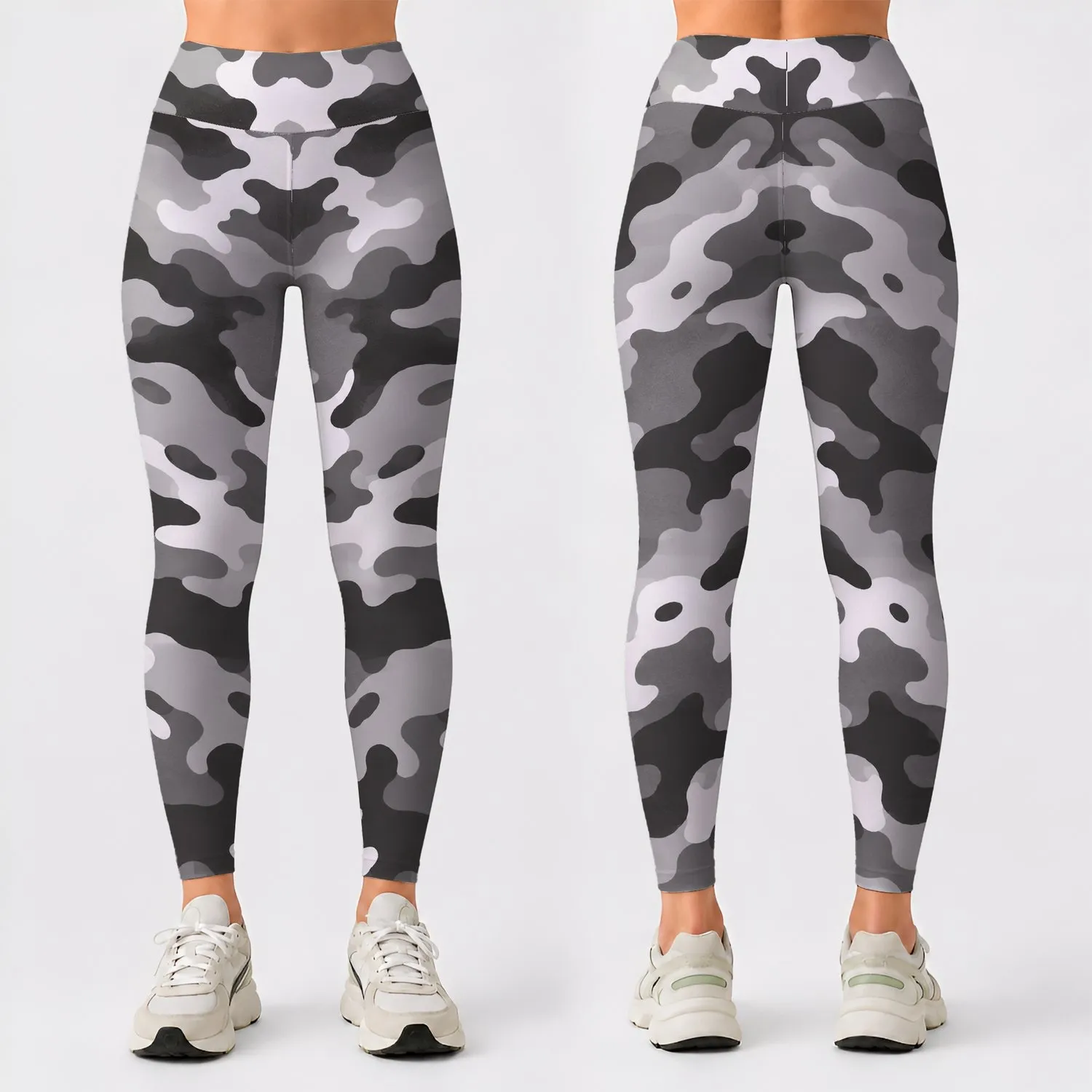 Gray And White Camouflage Style For Yoga, Pilates, Training And Everyday Activewear Leggings - 1