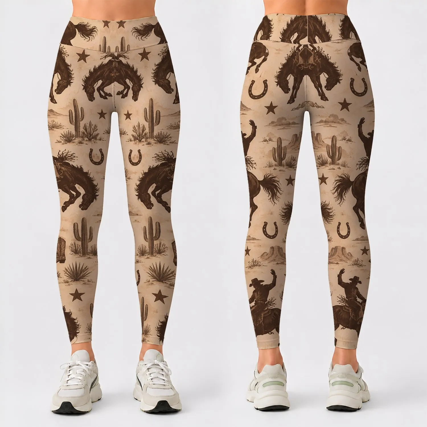 Cowboy Horse Rider Silhouettes for Western Yoga, Pilates and Casual Outings Leggings - 1