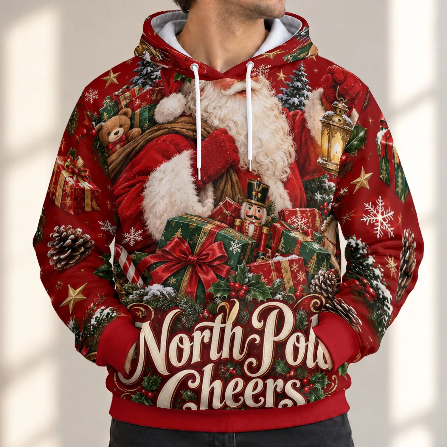 Santa North Pole Cheer for Christmas Parties, Family Gatherings and Winter Celebrations All-over Print Hoodie (Lightweight) - 1