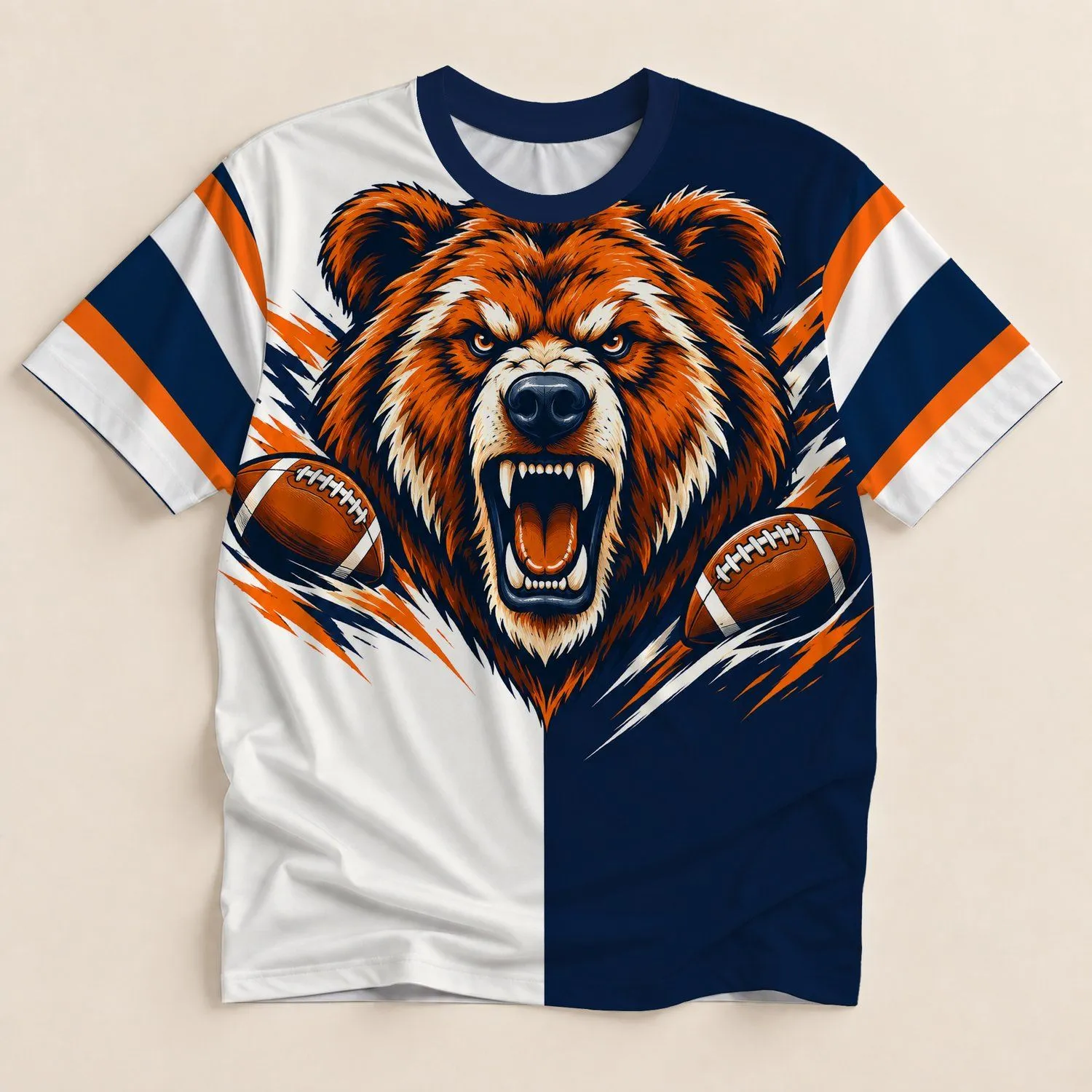 Roaring Bear and Football Accents for Game Day, Tailgating and Weekend Sports Fans All-over Print Unisex T-shirt - 1