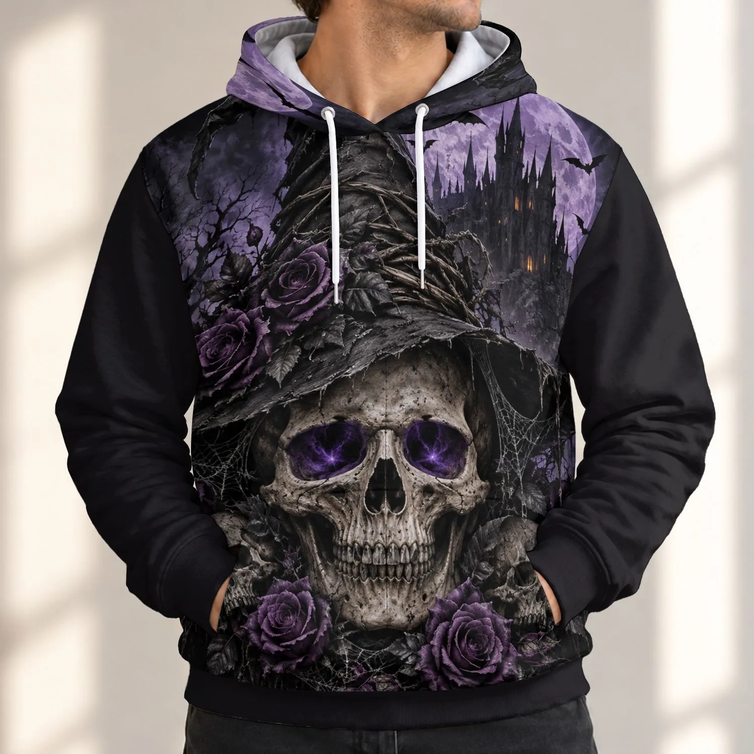 Gothic Skull Witch Hat and Moon for Halloween Night, Spooky Season Gift for Adults All-over Print Hoodie (Lightweight) - 1