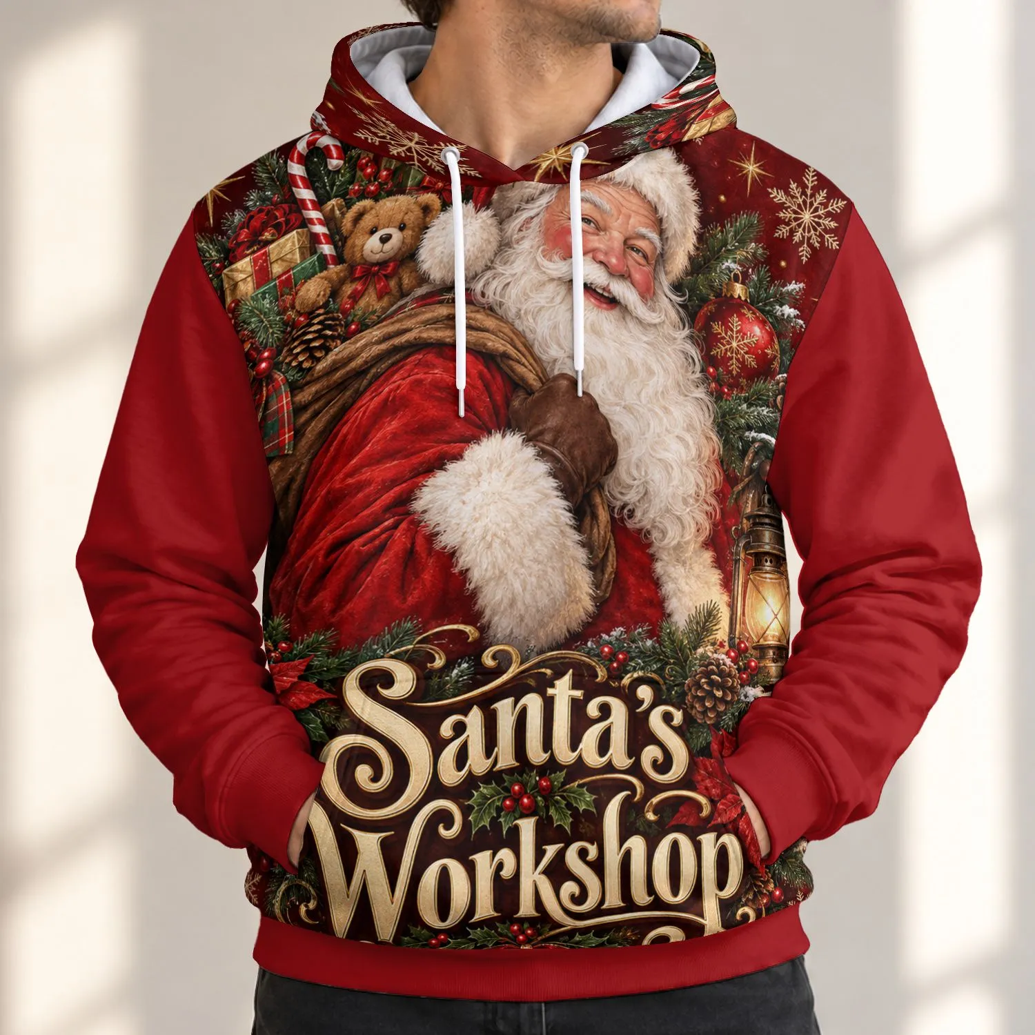 Santa's Workshop Holiday Gift Scene for Christmas Celebrations and Cozy Family Gatherings All-over Print Hoodie (Lightweight) - 1