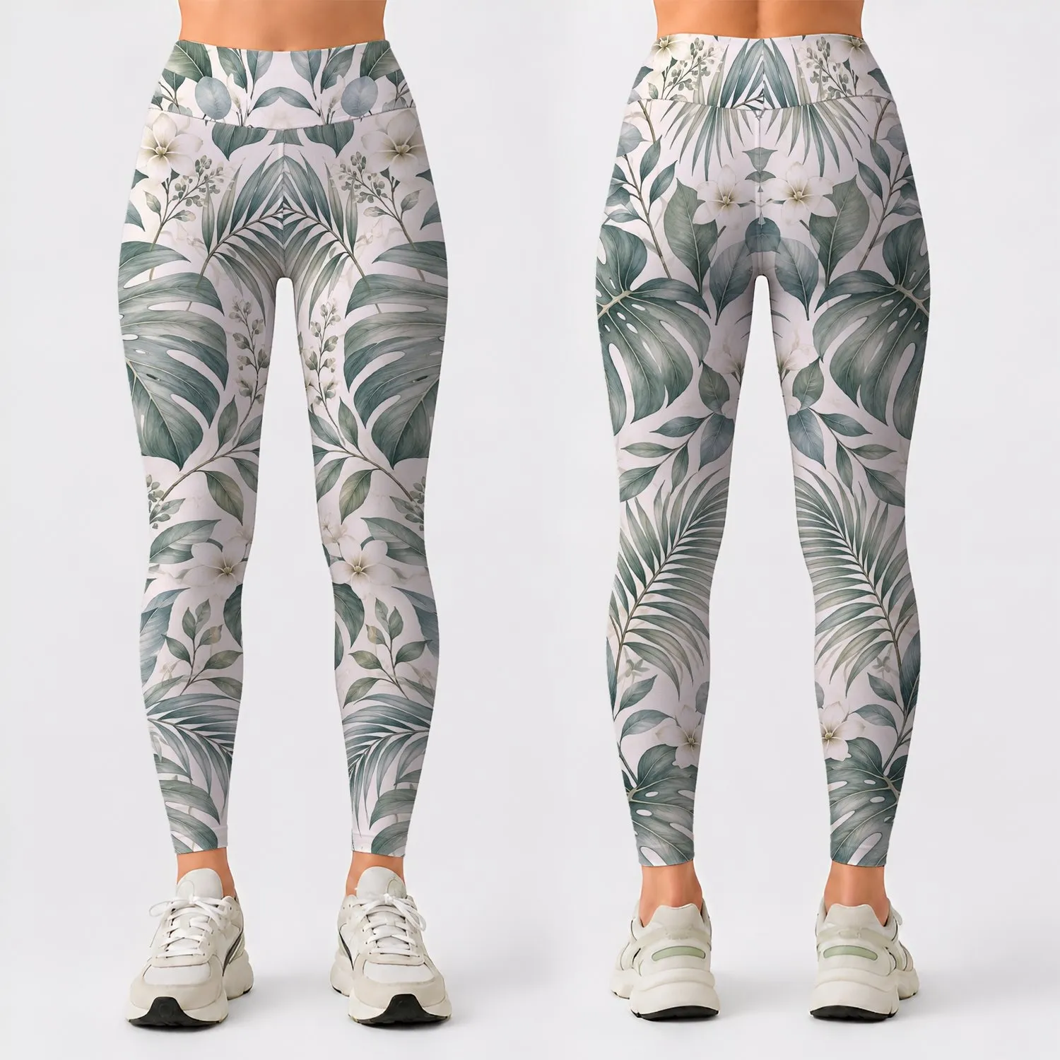 Eucalyptus Monstera Palm Leaves for Yoga Pilates and Everyday Wellness Leggings - 1