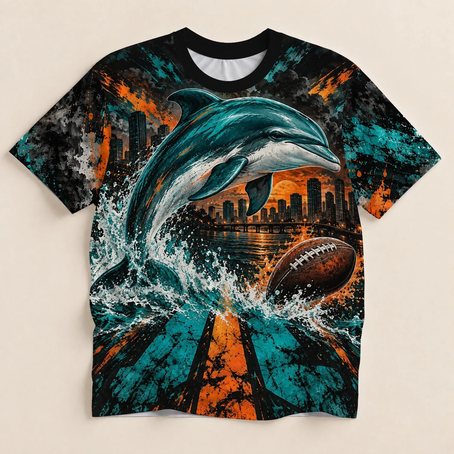 Teal Dolphin Football Tribute for Miami Game Day Fans and Coastal Sports Enthusiasts All-over Print Unisex T-shirt - 1