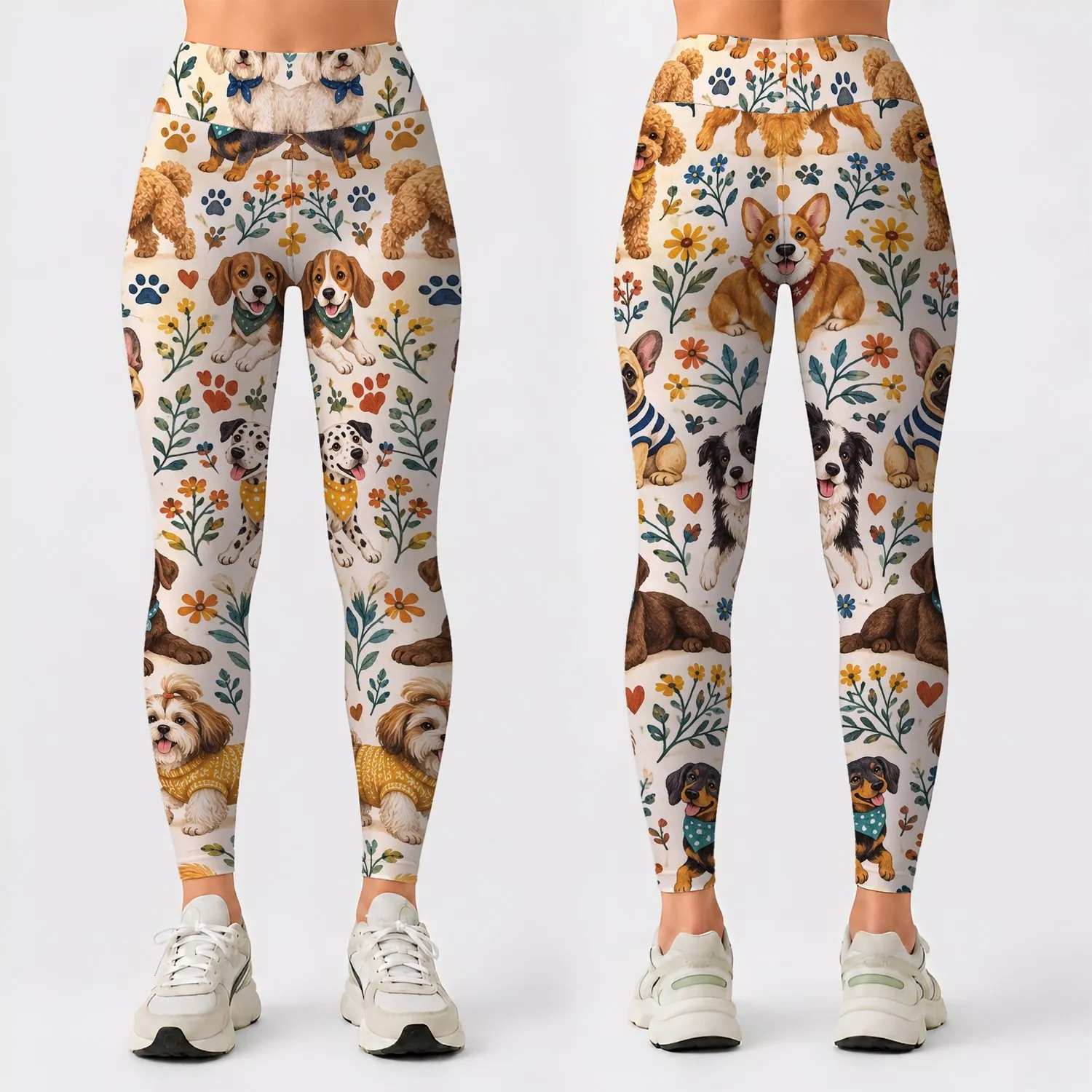 Cheerful Puppy Motifs for Yoga, Pilates, and Everyday Errands for Devoted Dog Lovers Leggings - 1
