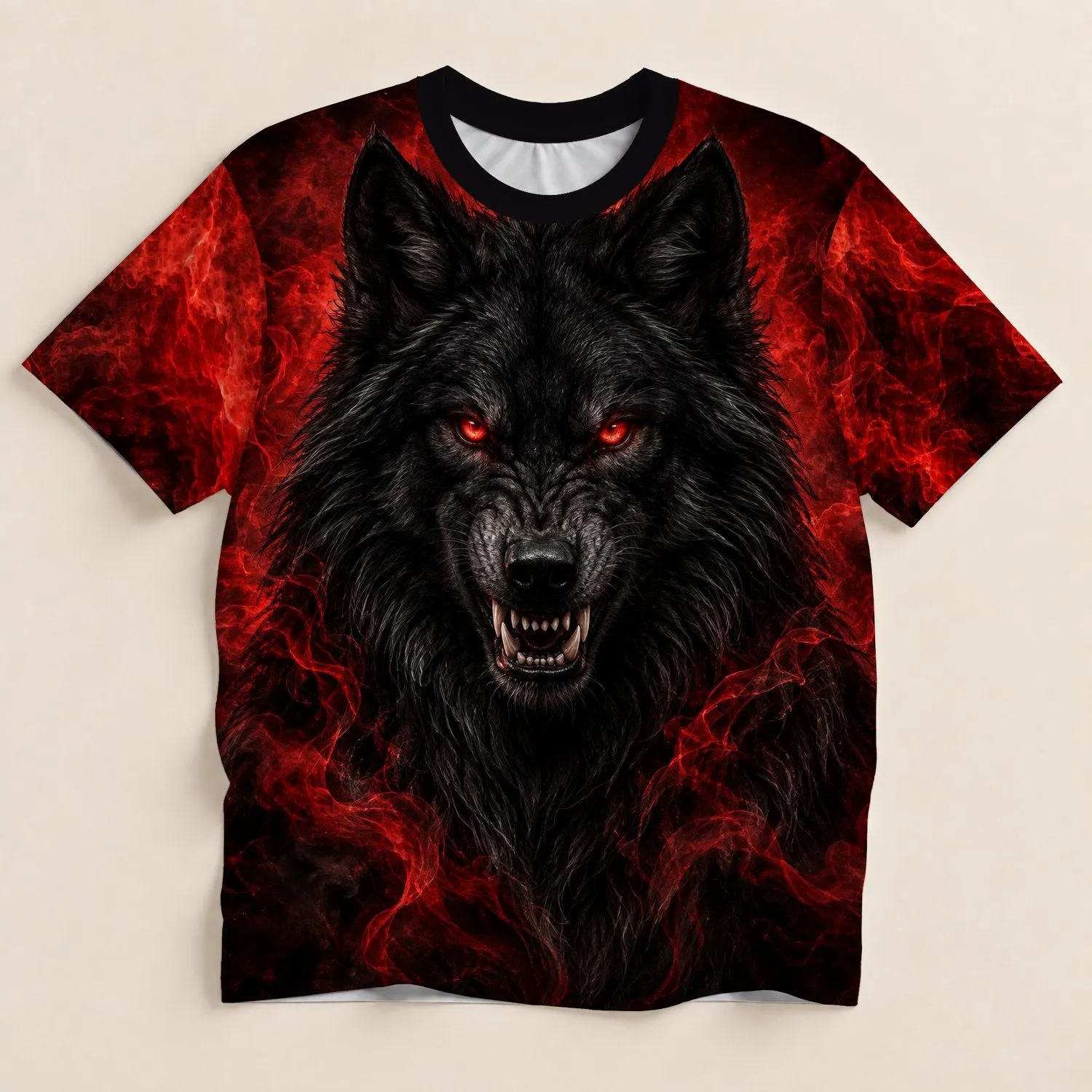 Fierce Black Wolf With Crimson Haze For Bold Everyday Style And Night Out Wear All-over Print Unisex T-shirt - 1