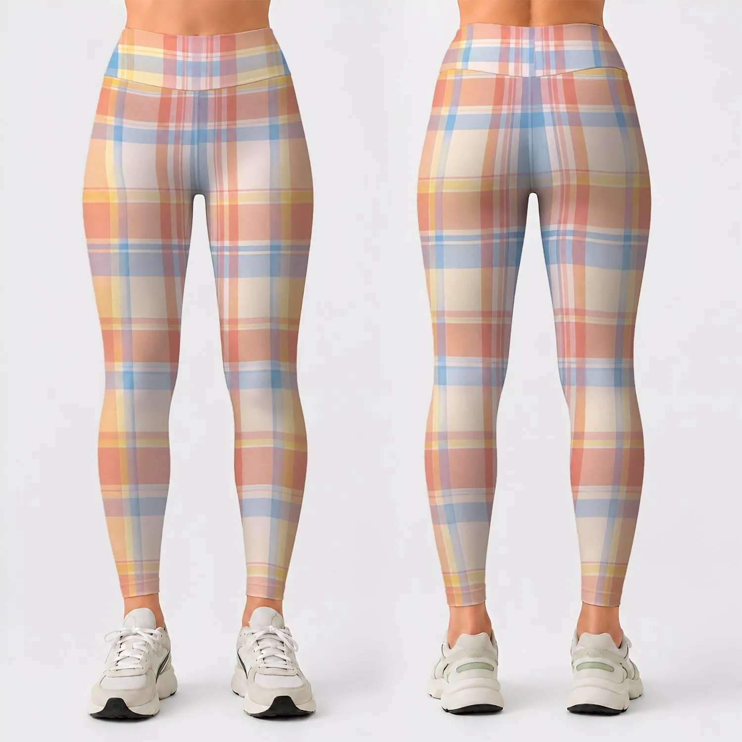 Pastel Plaid Checks for Yoga, Pilates, and Everyday Spring Style Leggings - 1