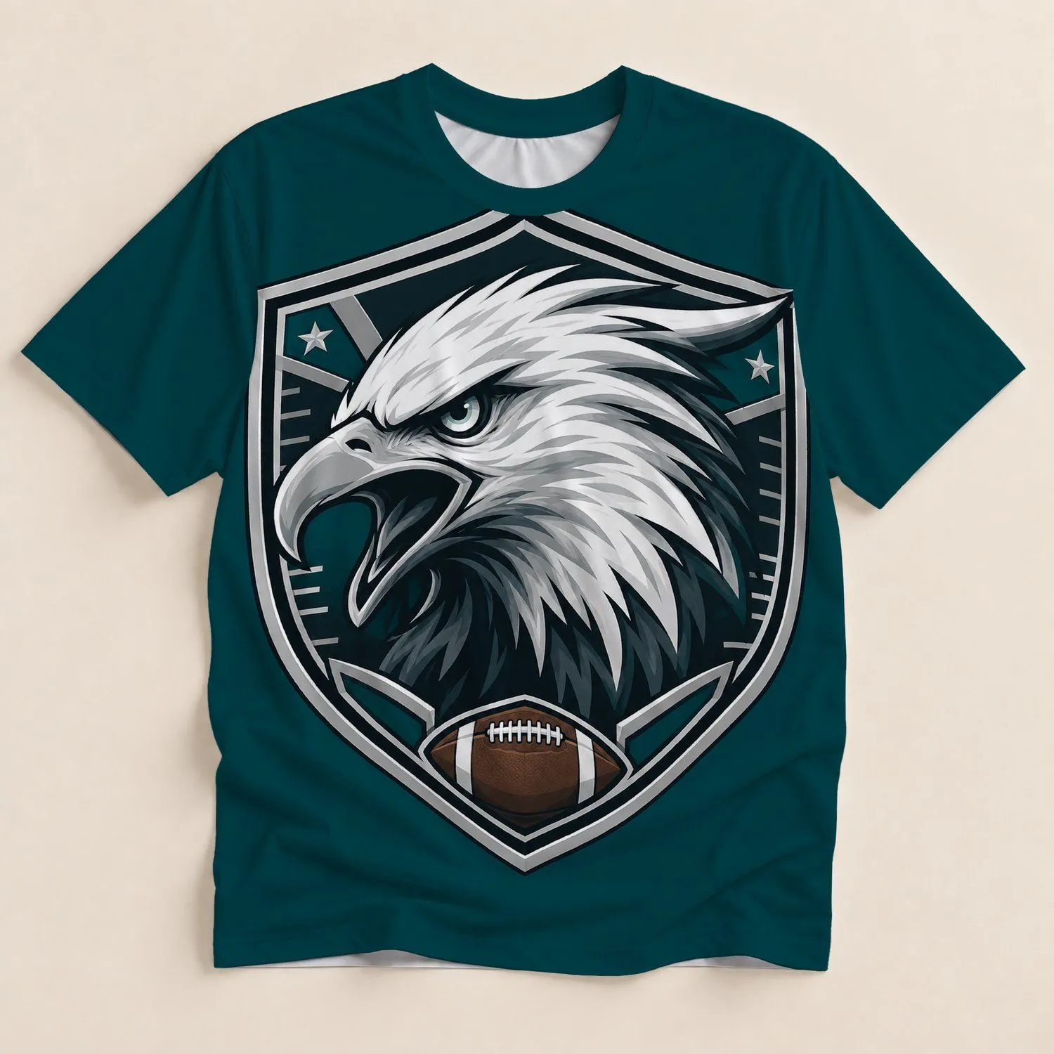 Eagle Football Spirit Crest for Game Day Tailgating and Dedicated Gridiron Fans All-over Print Unisex T-shirt - 1