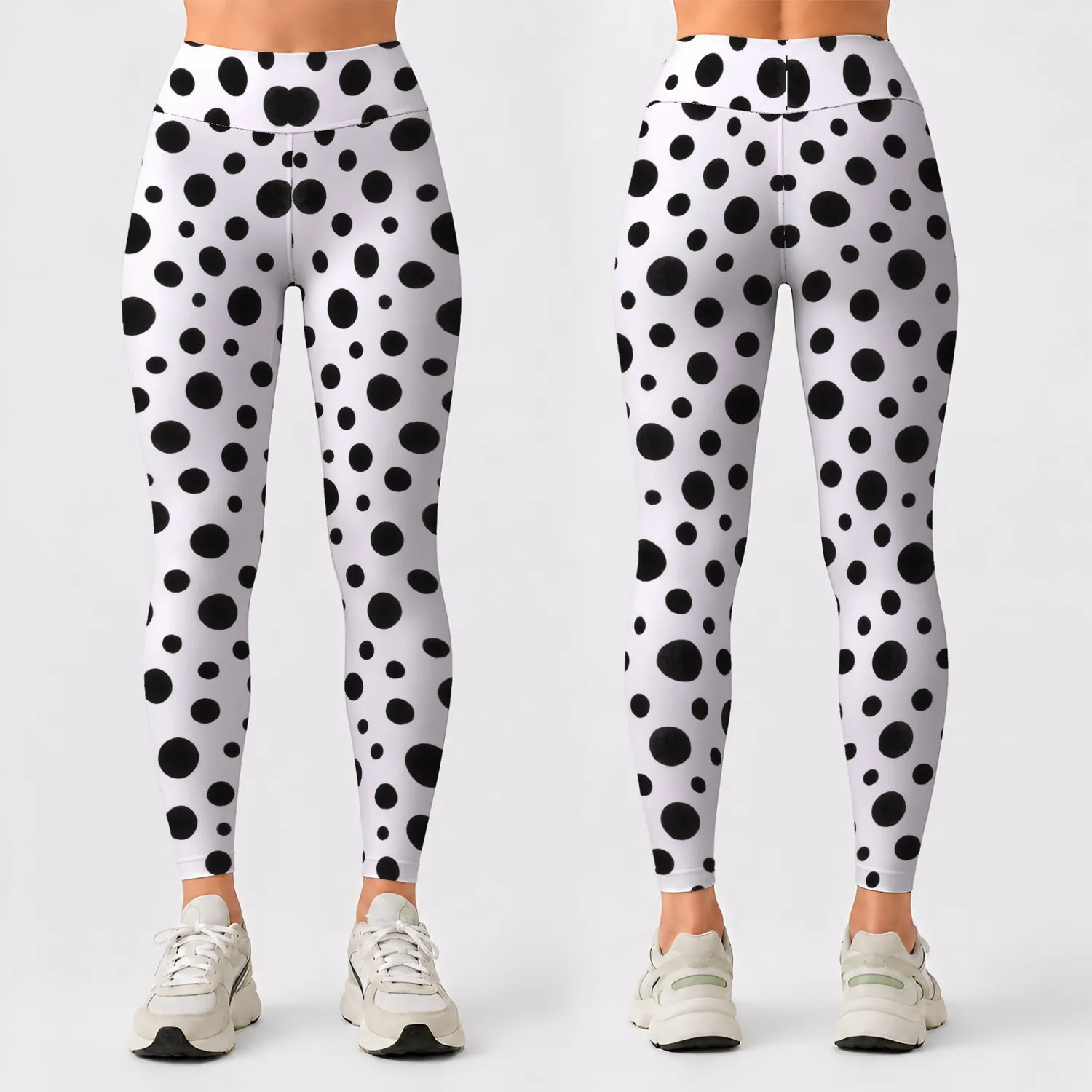 Dusty Blue Black Polka Dots for Yoga Pilates and Everyday Casual Style Leggings - 1