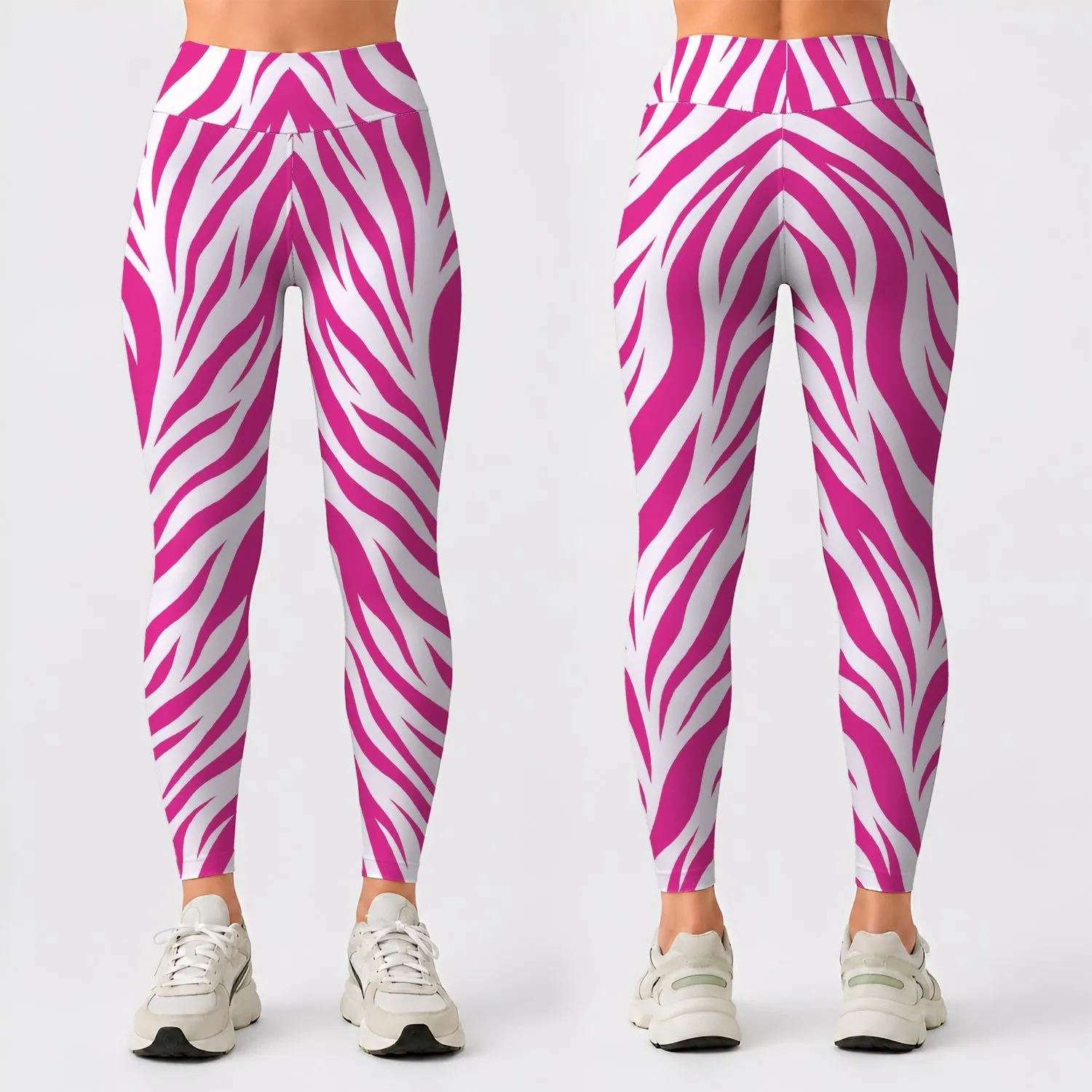 Magenta Zebra Stripes for Yoga, Pilates, and Bold Everyday Fitness Style for Women Leggings - 1