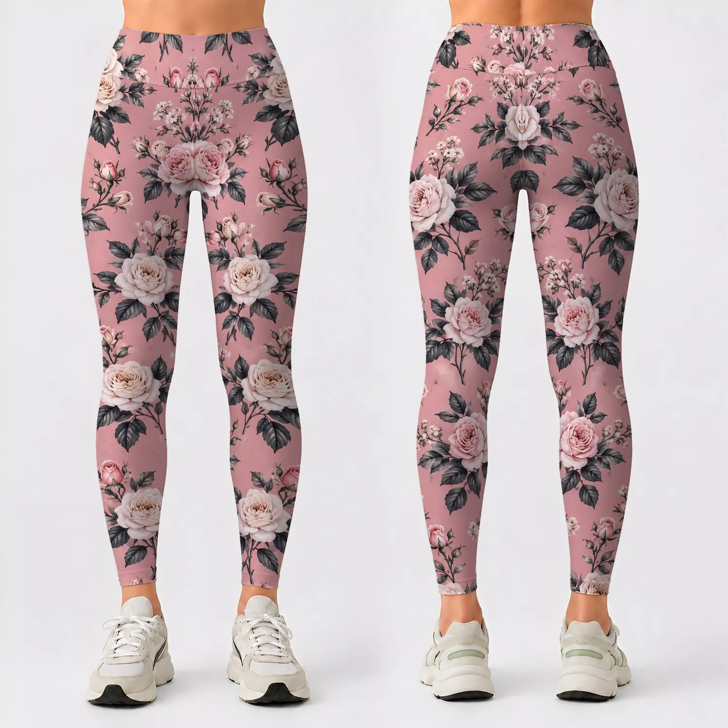 Soft Pink Rose Blossoms for Yoga, Pilates, and Everyday Errands for Her Lifestyle Leggings - 1
