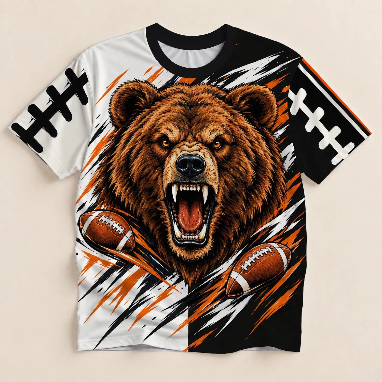 Roaring Bear Football Motif for Autumn Tailgating and Outdoor Game Day Adventures All-over Print Unisex T-shirt - 1