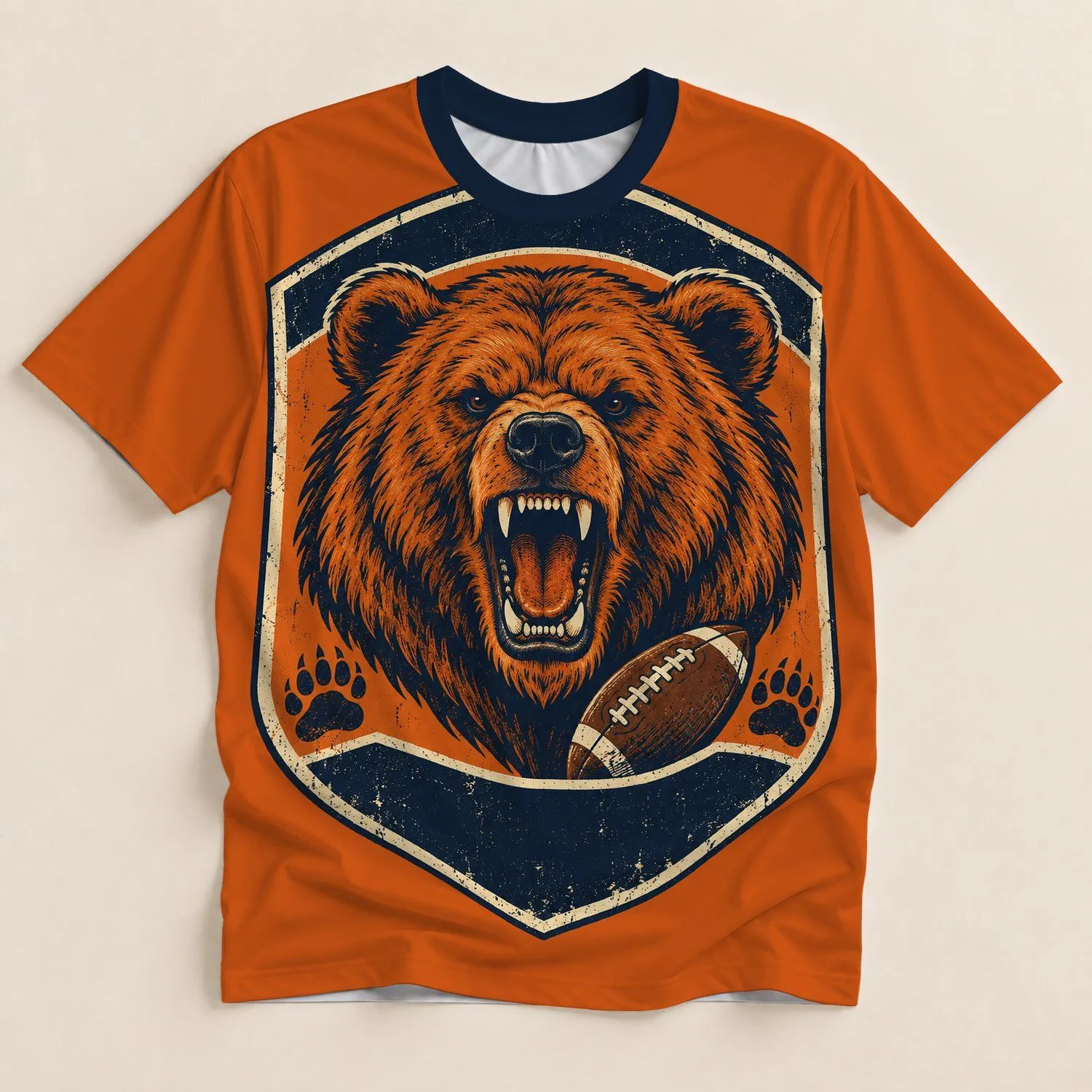 Roaring Bear Football Crest for Game Day Fans and Vintage Sports Collectors All-over Print Unisex T-shirt - 1