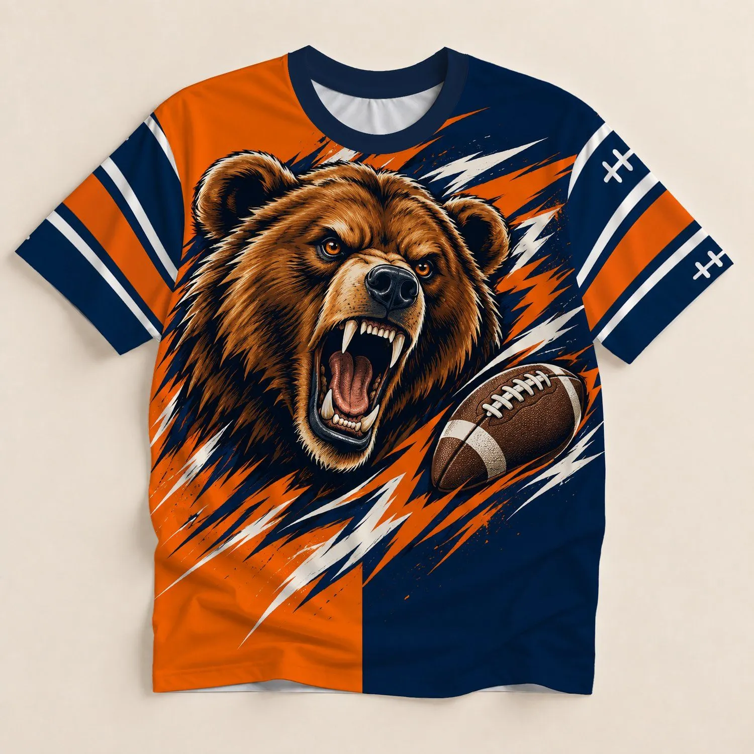 Roaring Bear Football Motif for Game Day and Outdoor Sports Fans This Autumn All-over Print Unisex T-shirt - 1