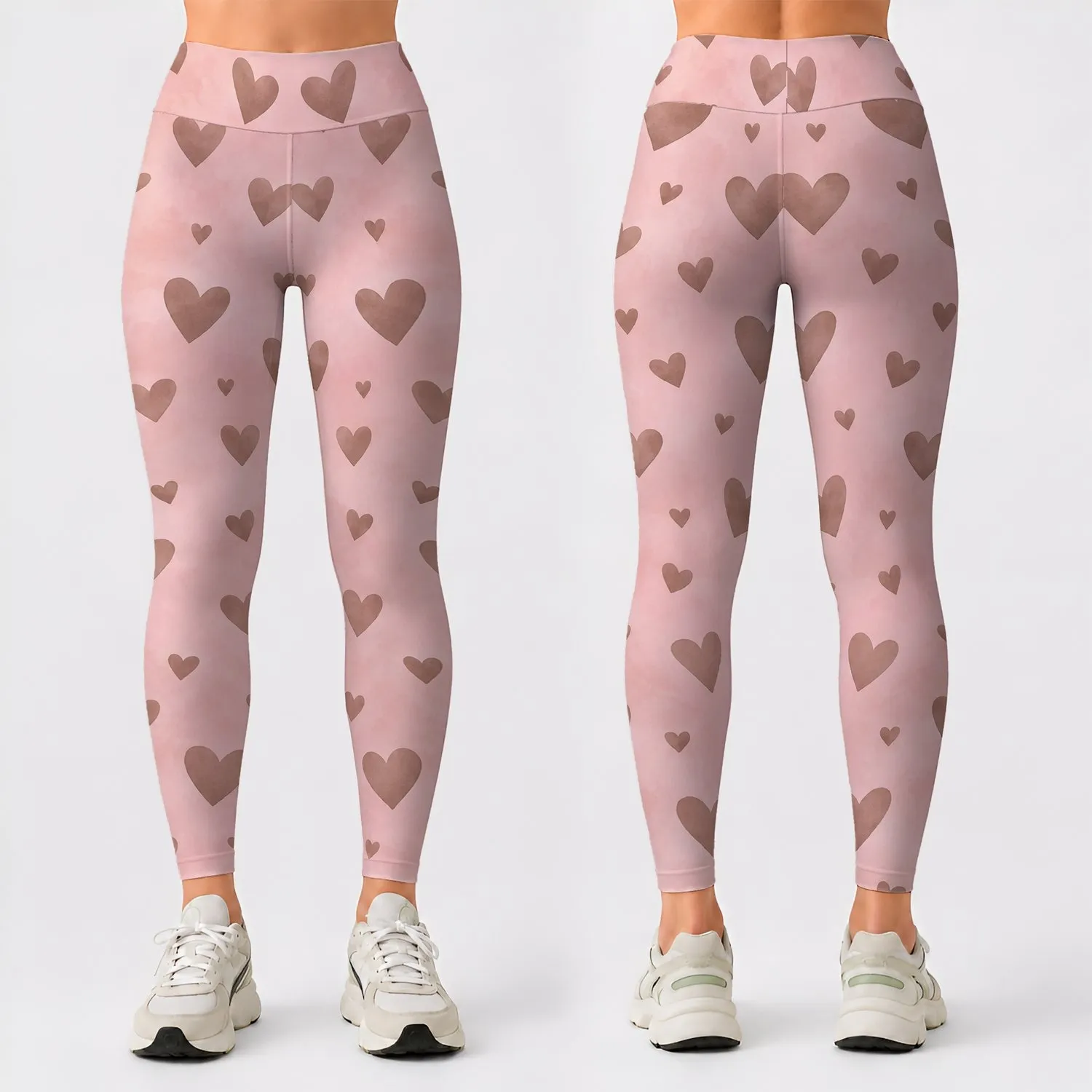 Blush Pink Heart Motif for Yoga, Pilates, and Everyday Activewear Leggings - 1