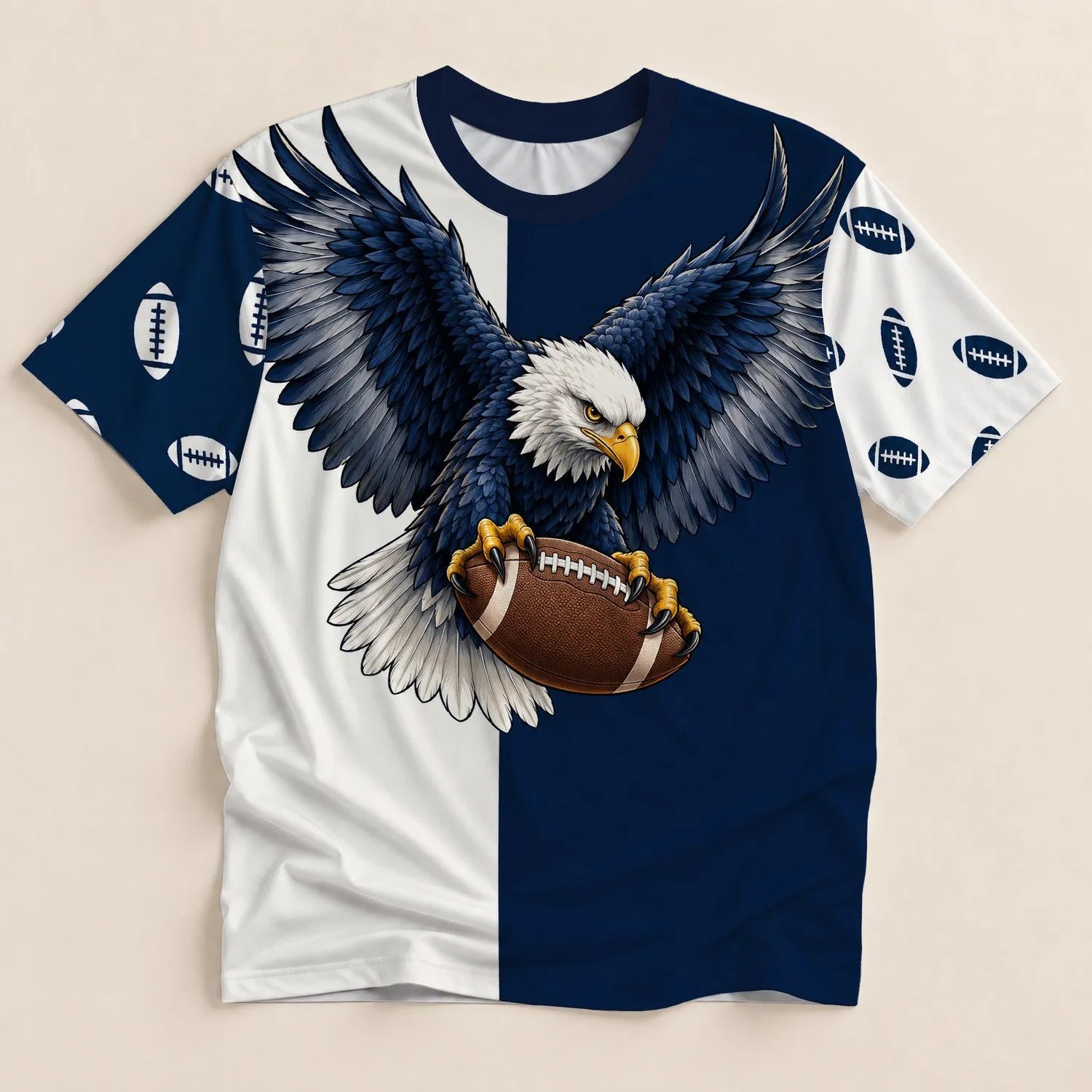 Bald Eagle Gripping Football for Game Day Tailgating and Dedicated Football Fans All-over Print Unisex T-shirt - 1