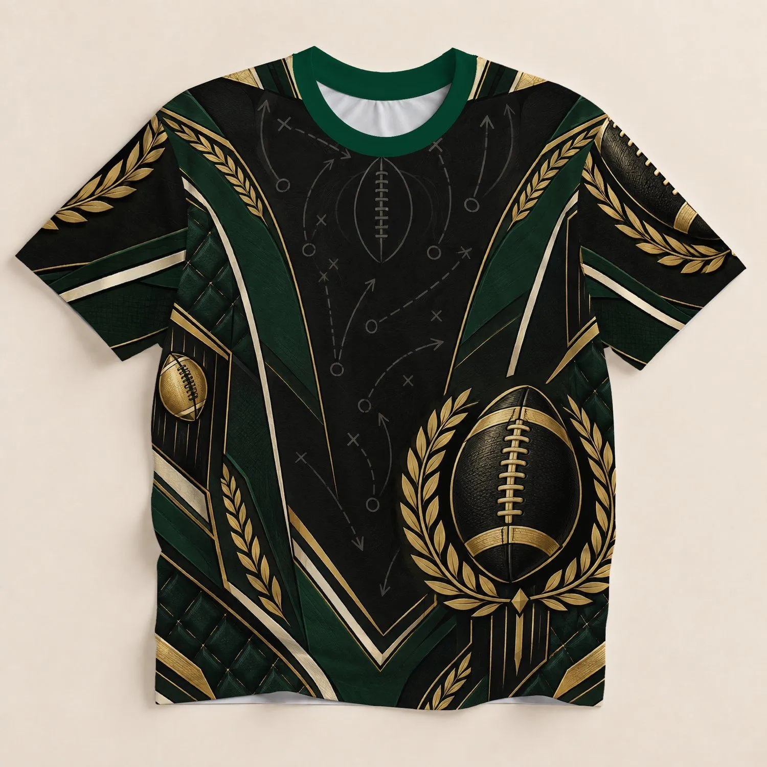 Evergreen Football Uniform Motifs for Game Day and School Spirit Youth Style All-over Print Unisex T-shirt - 1