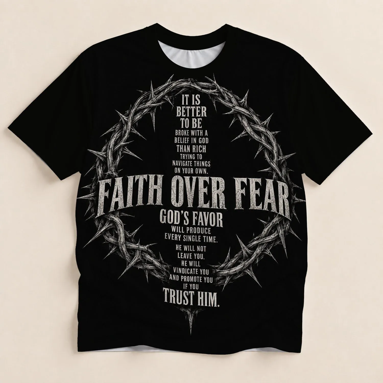 Crown of Thorns Faith Over Fear Christian Message for Prayer, Worship and Church All-over Print Unisex T-shirt - 1