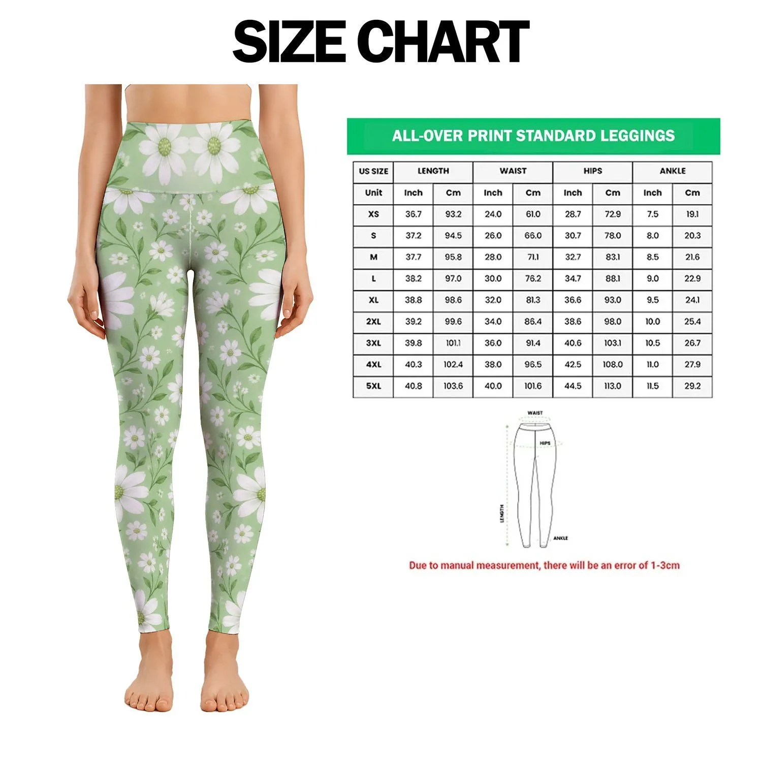 Mint Green White Daisies for Yoga, Pilates, and Everyday Wellness Style for Women Leggings - 1