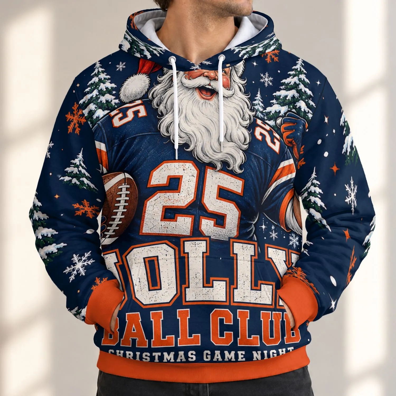Santa Football Jolly Ball Club Christmas Game Night Gift for Holiday Sports Fans All-over Print Hoodie (Lightweight) - 1