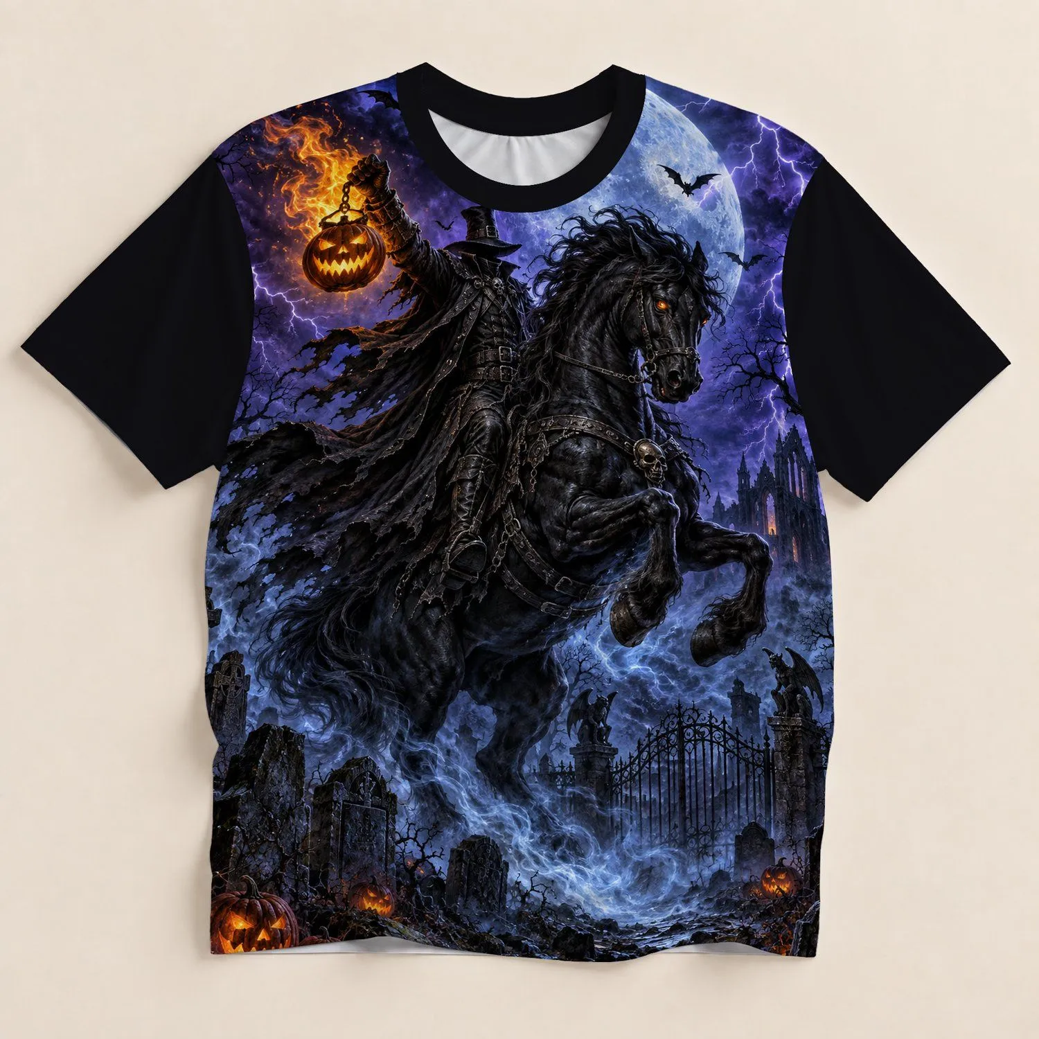 Headless Rider on Midnight Horse for Halloween Haunted Night Celebrations and Parties All-over Print Unisex T-shirt - 1