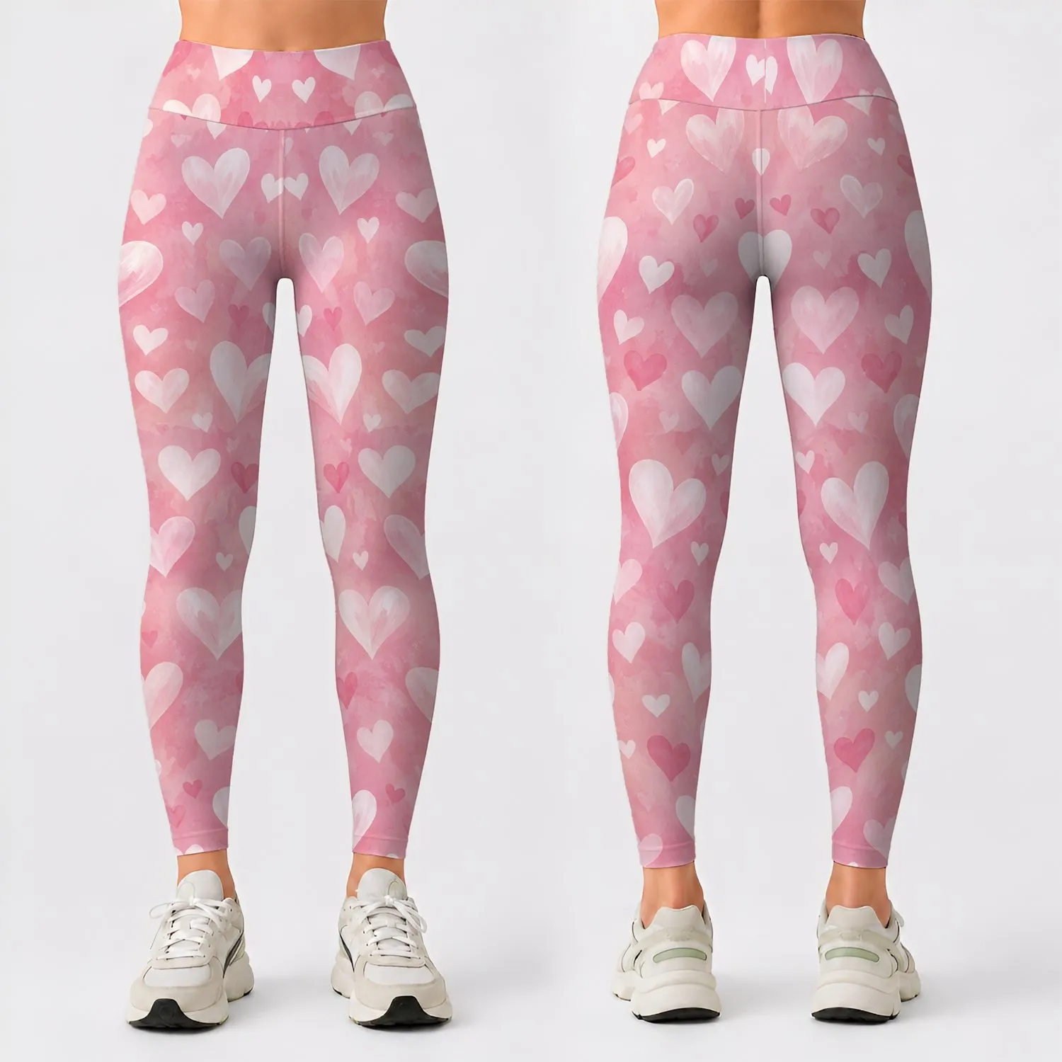 Soft Pink And Ivory Hearts For Yoga, Pilates, And Everyday Active Living For Women Leggings - 1