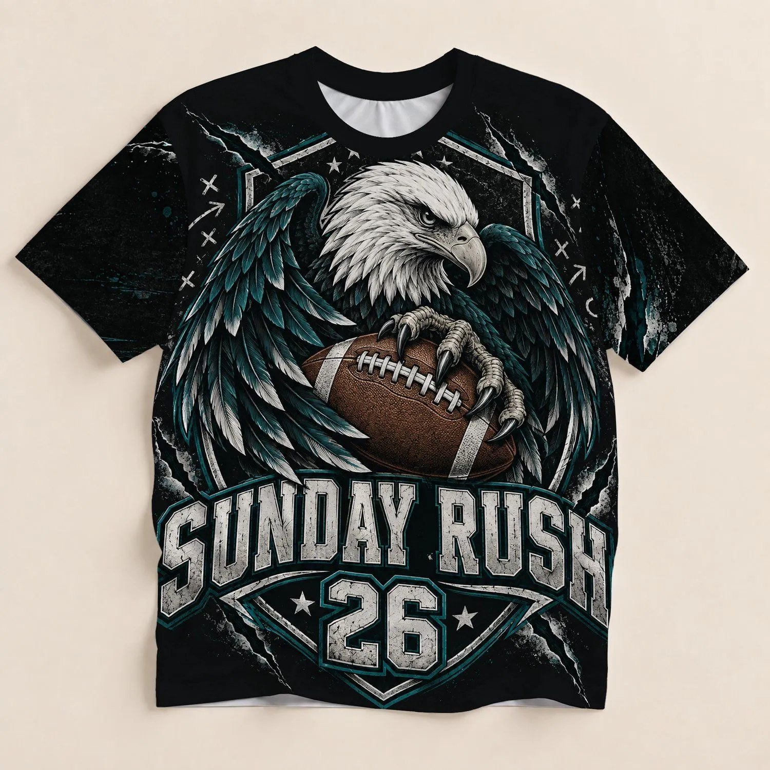 Eagle Football Crest for Game Day Tailgates and American Football Fans All-over Print Unisex T-shirt - 1