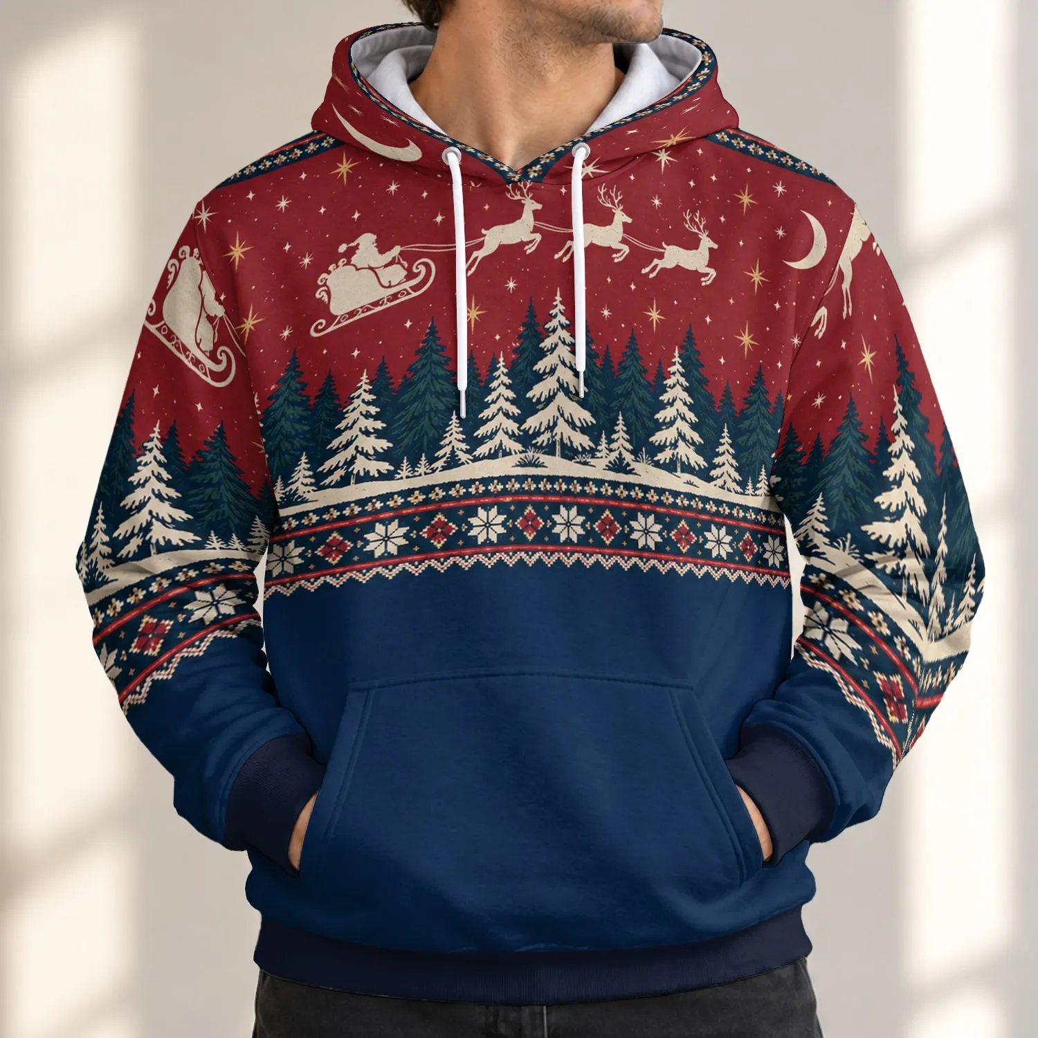 Holiday Sleigh and Reindeer Under Winter Stars for Festive Family Gatherings Together All-over Print Hoodie (Lightweight) - 1