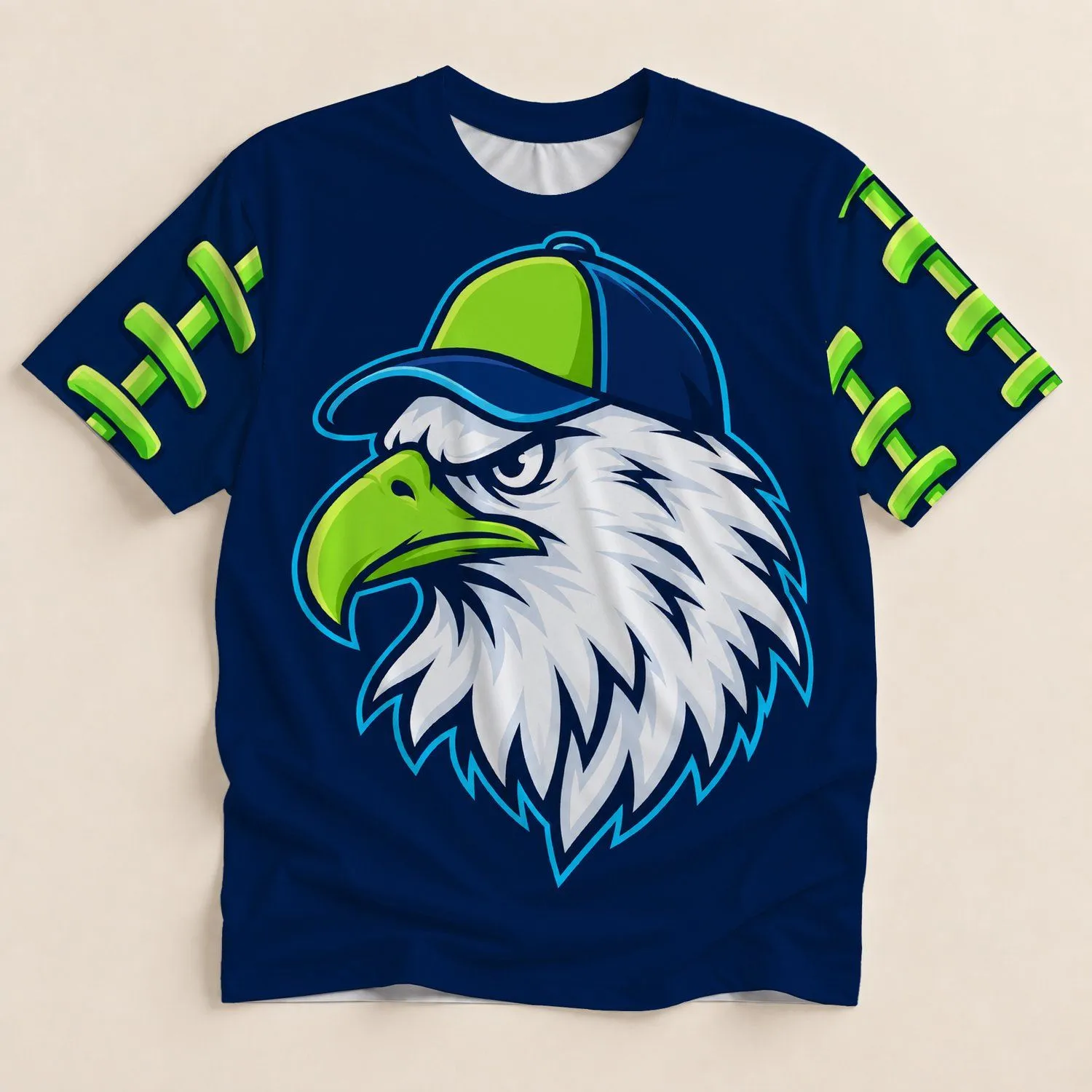 Fierce White Eagle Head With Lime Accents For Football Fans And Game Day All-over Print Unisex T-shirt - 1