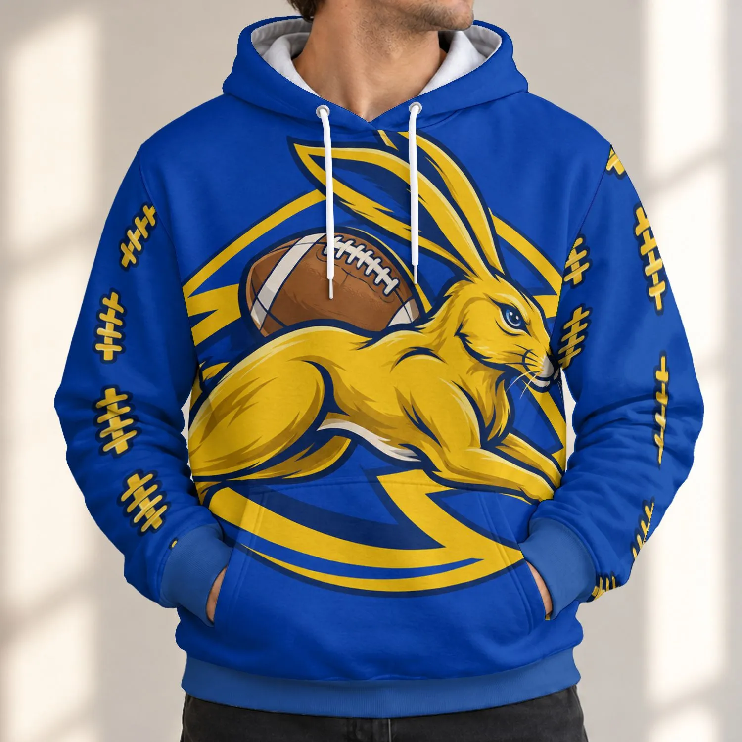 Running Hare Football Art for Game Day and Campus Sports Fans All-over Print Hoodie (Lightweight) - 1