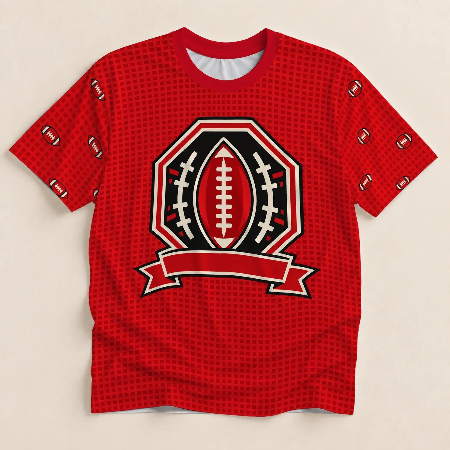 Scarlet Football Crest for Game Day Tailgates and Weekend Stadium Events for Fans All-over Print Unisex T-shirt - 1