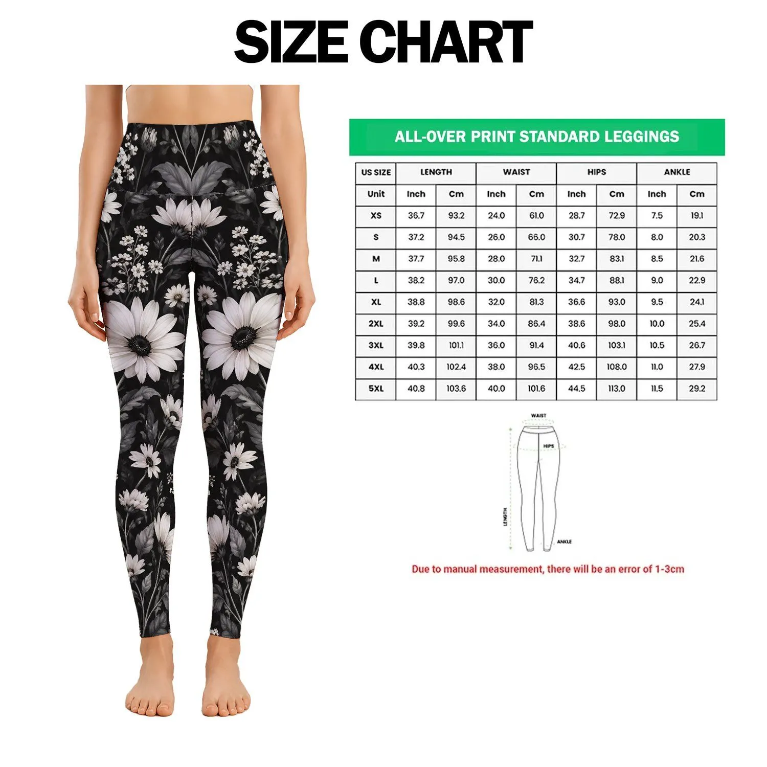 Black And White Daisy Blooms for Yoga Pilates and Everyday Casual Style for Women Leggings - 1